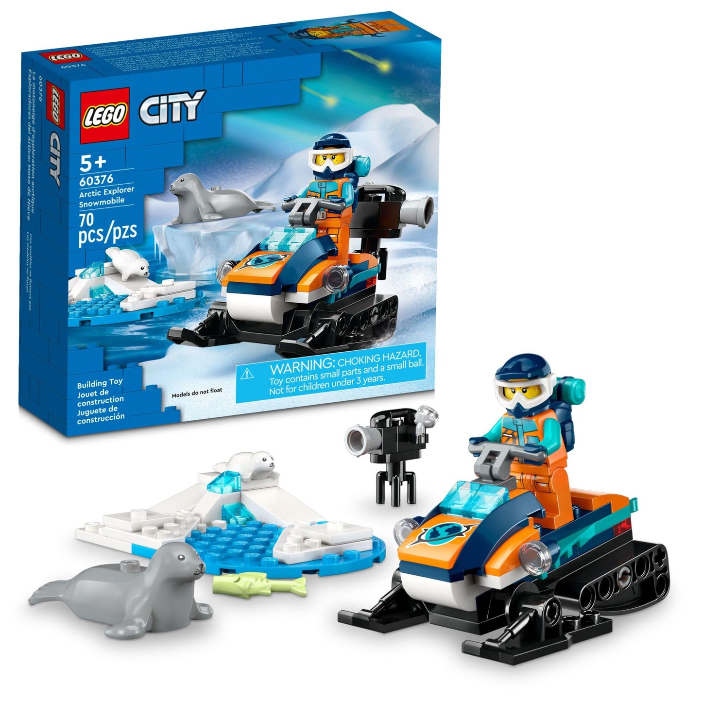 Lego City Arctic Explorer Snowmobile 60376 Building Toy Set, Snowmobile Playset With Minifigures And 2 Seal Figures For Imaginative Role Play, Fun Gift Idea For 5 Year Olds