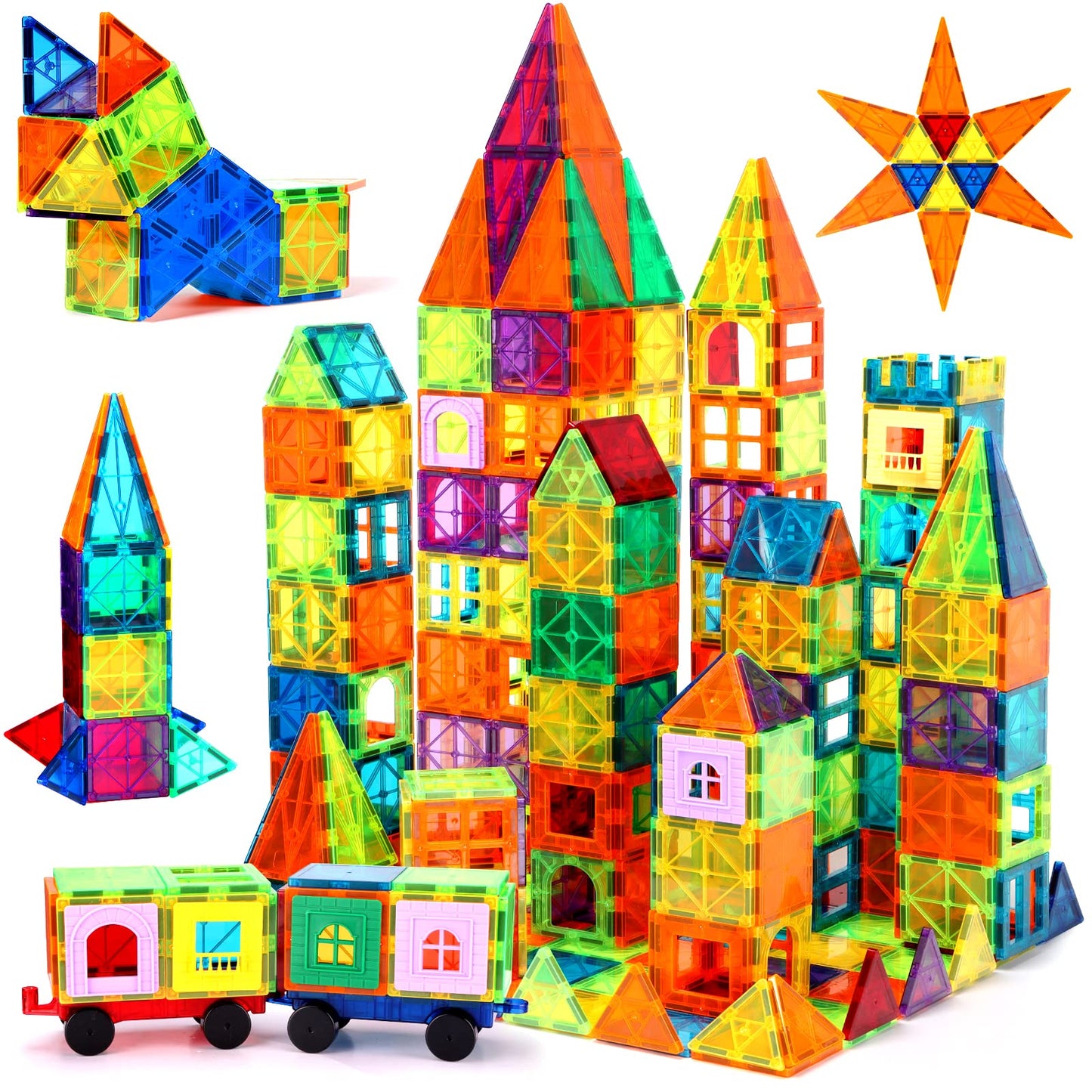 Ougertoy Magnetic Building Tiles For Kids,104Pcs Educational Magnetic Stacking Blocks, Magnets Construction Toys,Stem Toys Christmas Toy Gift For Toddlers,Kids Boys And Girls 3 4 5 6 7 8 9+Year Old