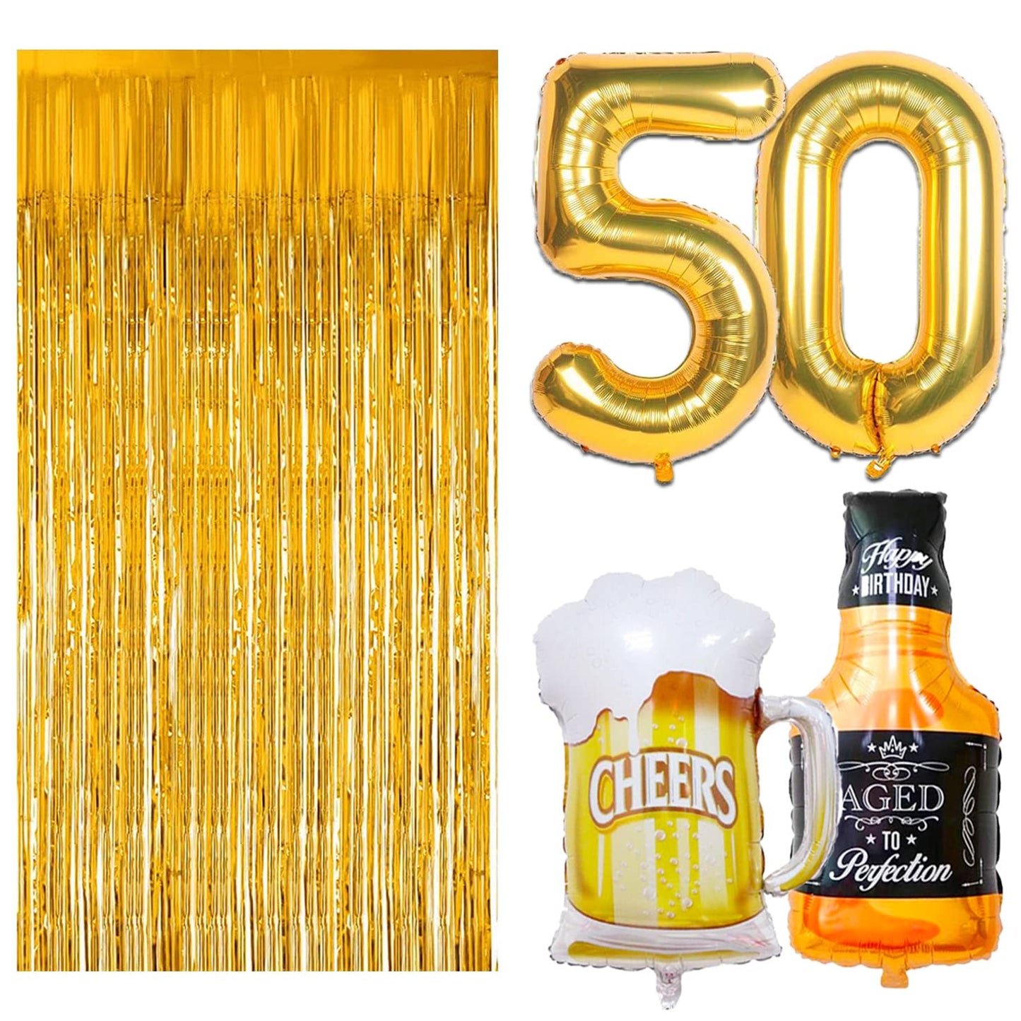 50Th Birthday Decorations Men, Happy 50Th Birthday Decorations With 40 Inch Gold 60 Number Balloons, Birthday Banner, Latex Ball