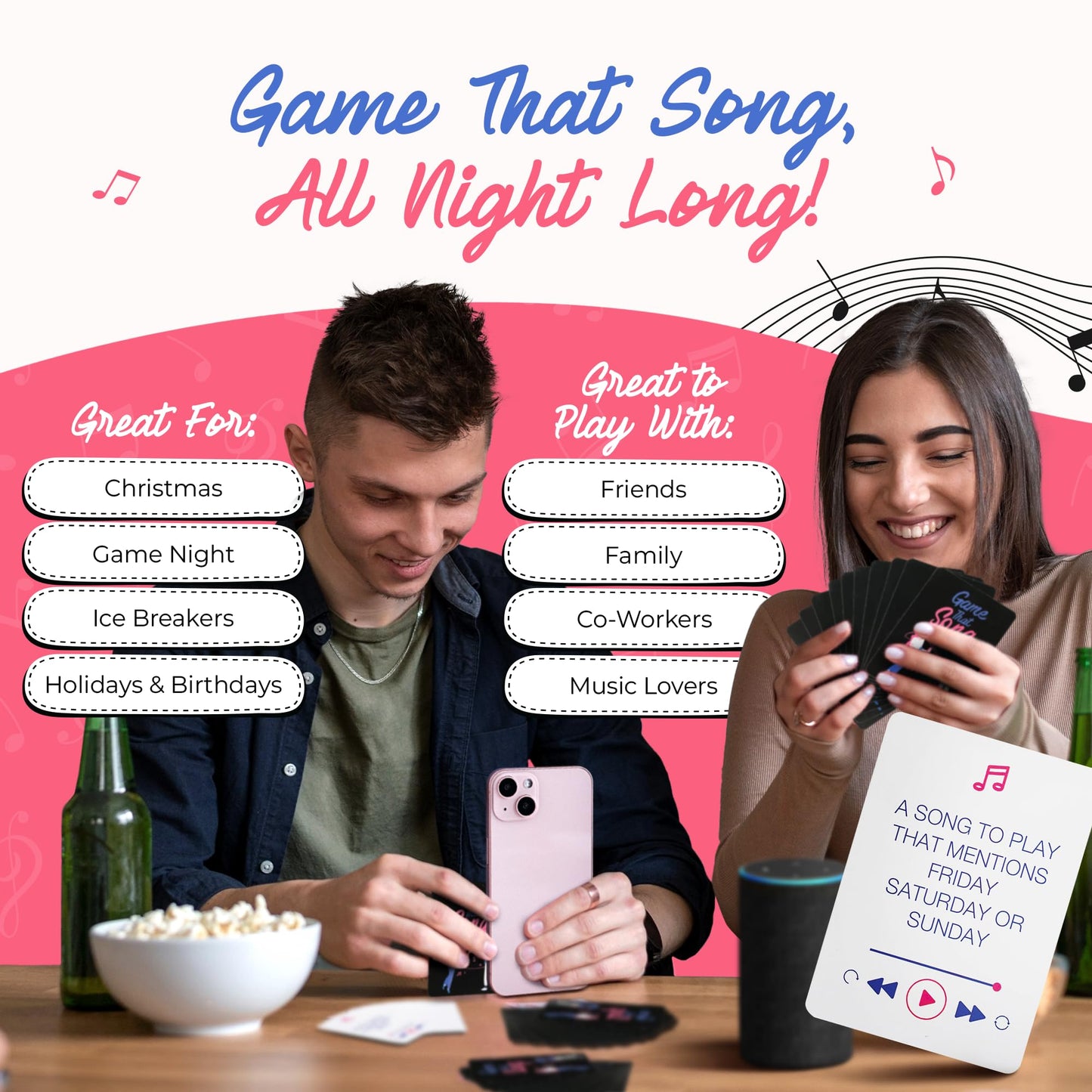 Game That Song Music Card Game for Adults & Teens - Fun Party Game, Black, Model GTS-01, Great Gift for Music Lovers