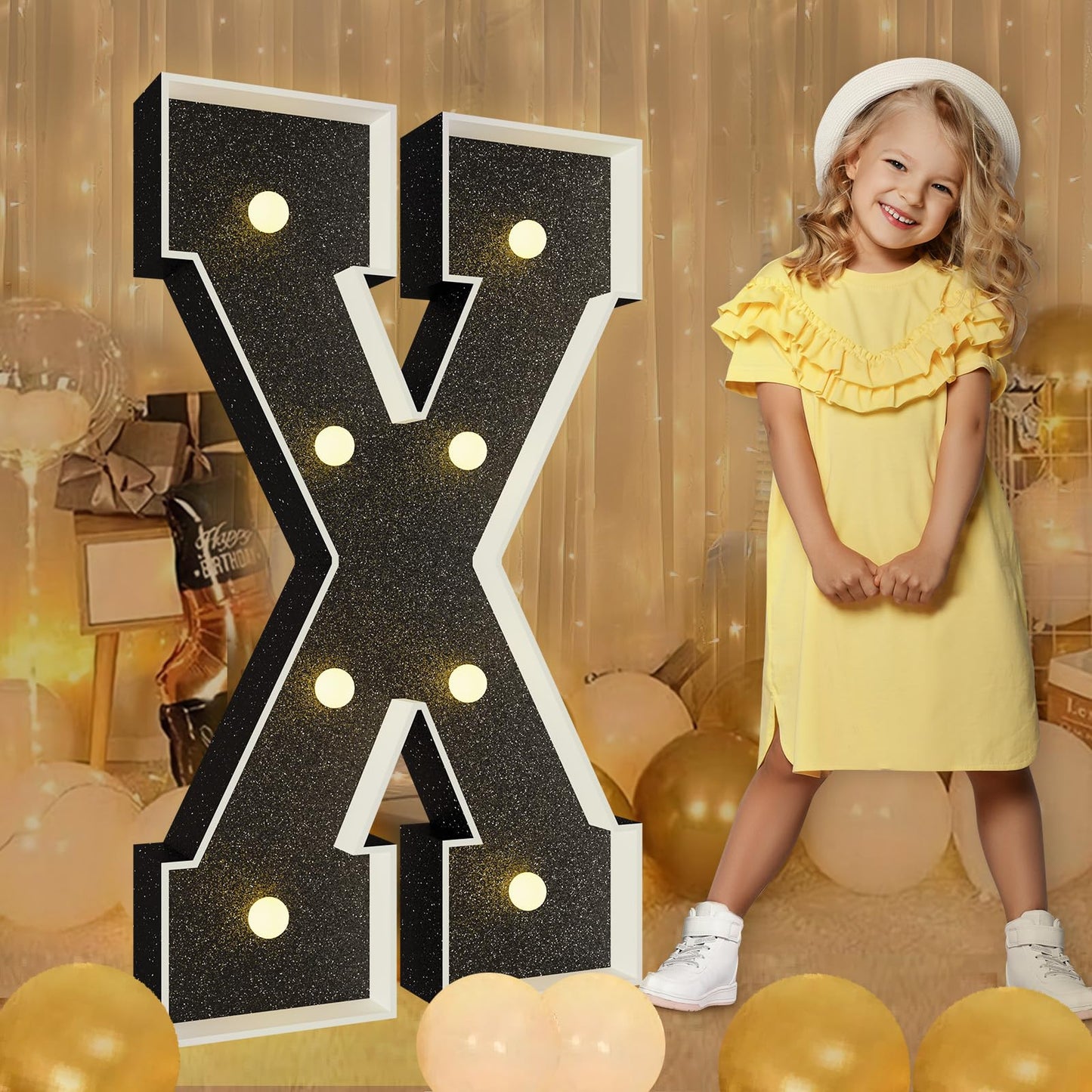 Imprsv Marquee Letters Black 3Ft: Black Party Decor - Light Up Letter X Large 3 Feet Tall - Party Decorations Letter For Birthda