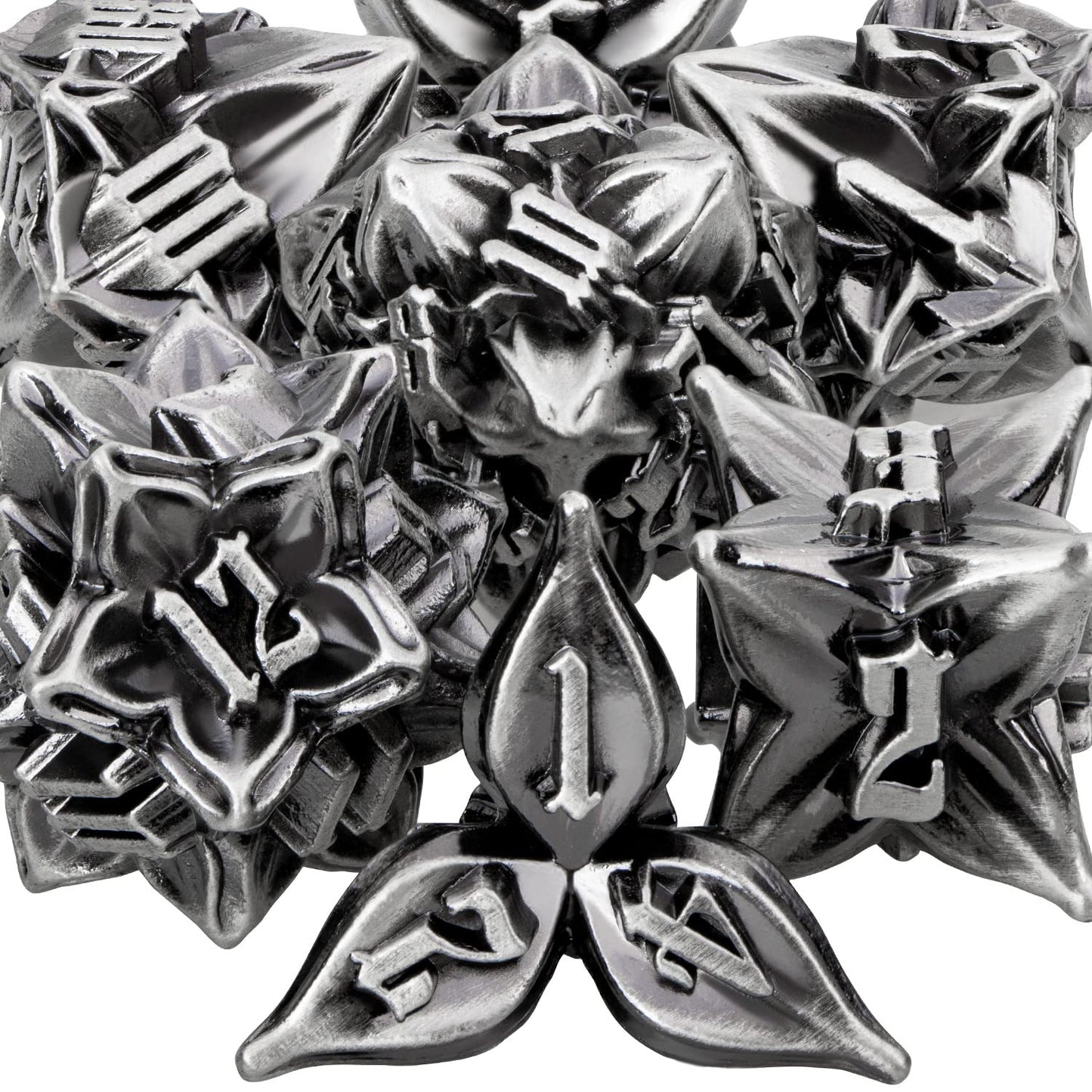 Aruohha Dnd Metal Dice Set Leaf Design Polyhedral Dice With Box, 7Pcs D And D Dice Rpg Role Playing Games D20 D12 D10 D8 D6