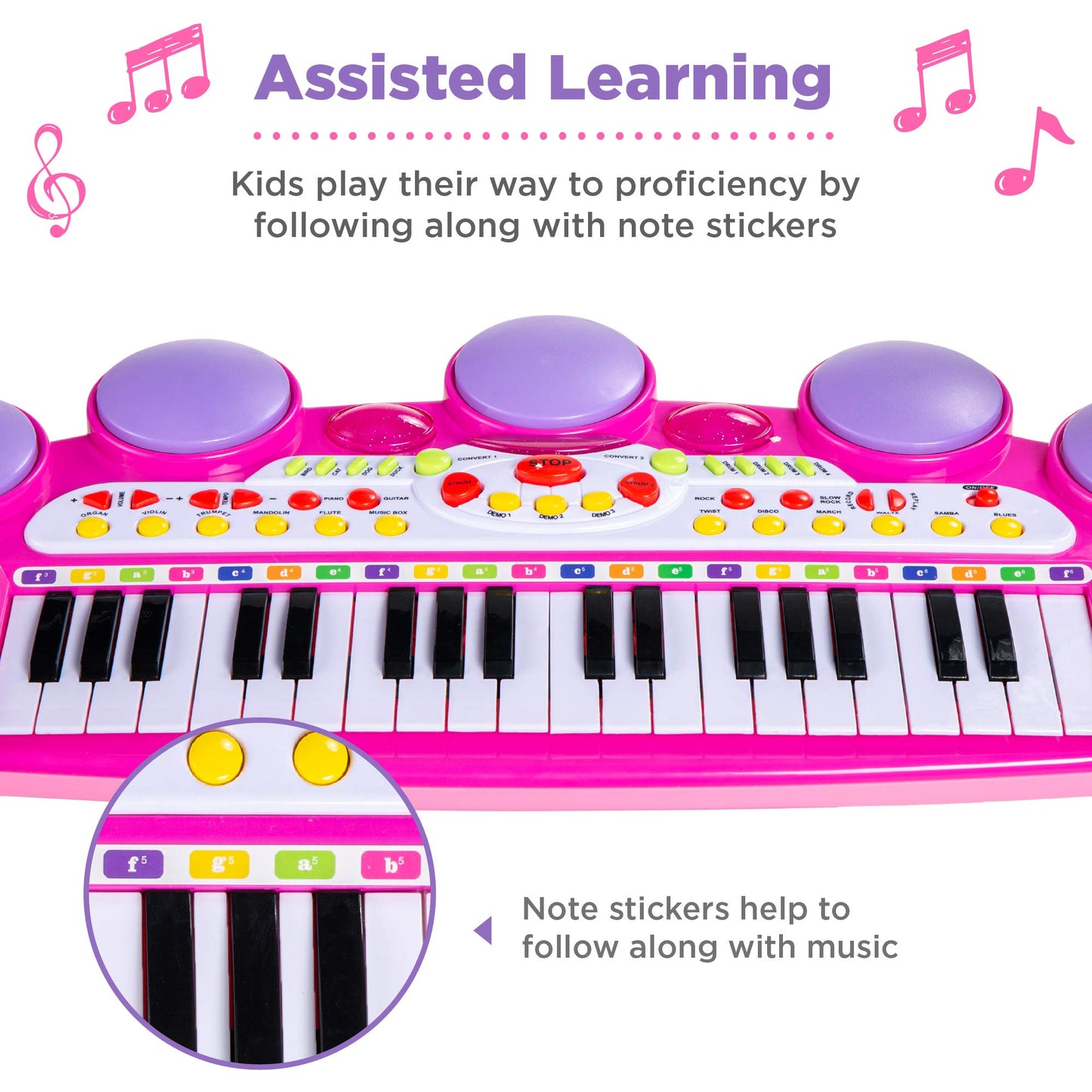 Best Choice Products 37-Key Kids Electronic Musical Instrument Piano Learning Toy Keyboard W/Multiple Sounds, Lights, Microphone, Stool - Pink