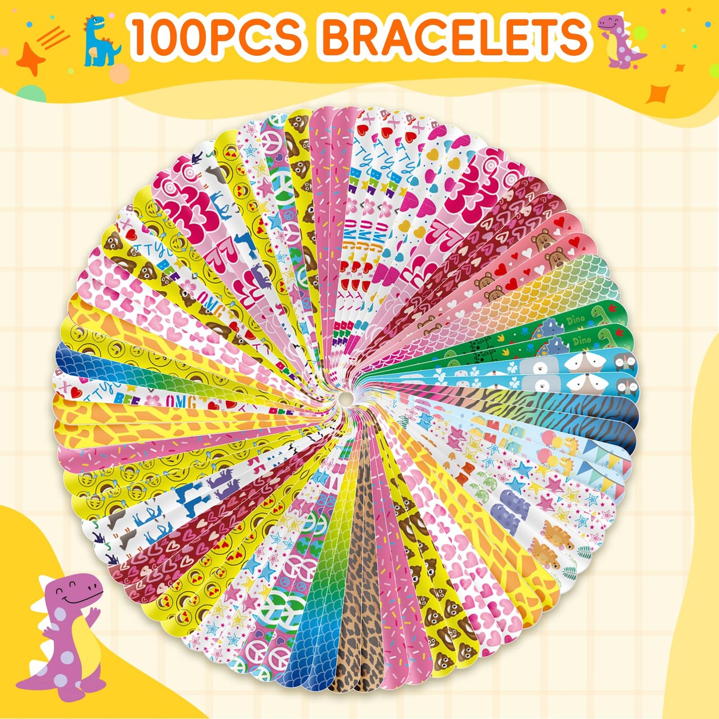 JoyRapt 100PCS Slap Bracelets for Kids 8-12 Party Favors, Christmas Gifts for Kids Slap Bracelets Bulk Classroom Prizes, Snap Br
