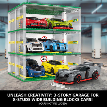 Newabwn Creative Three-Story Building Block Garage With Display Features, Compatible With Small Lego Cars (130 Pieces), Ideal Fo