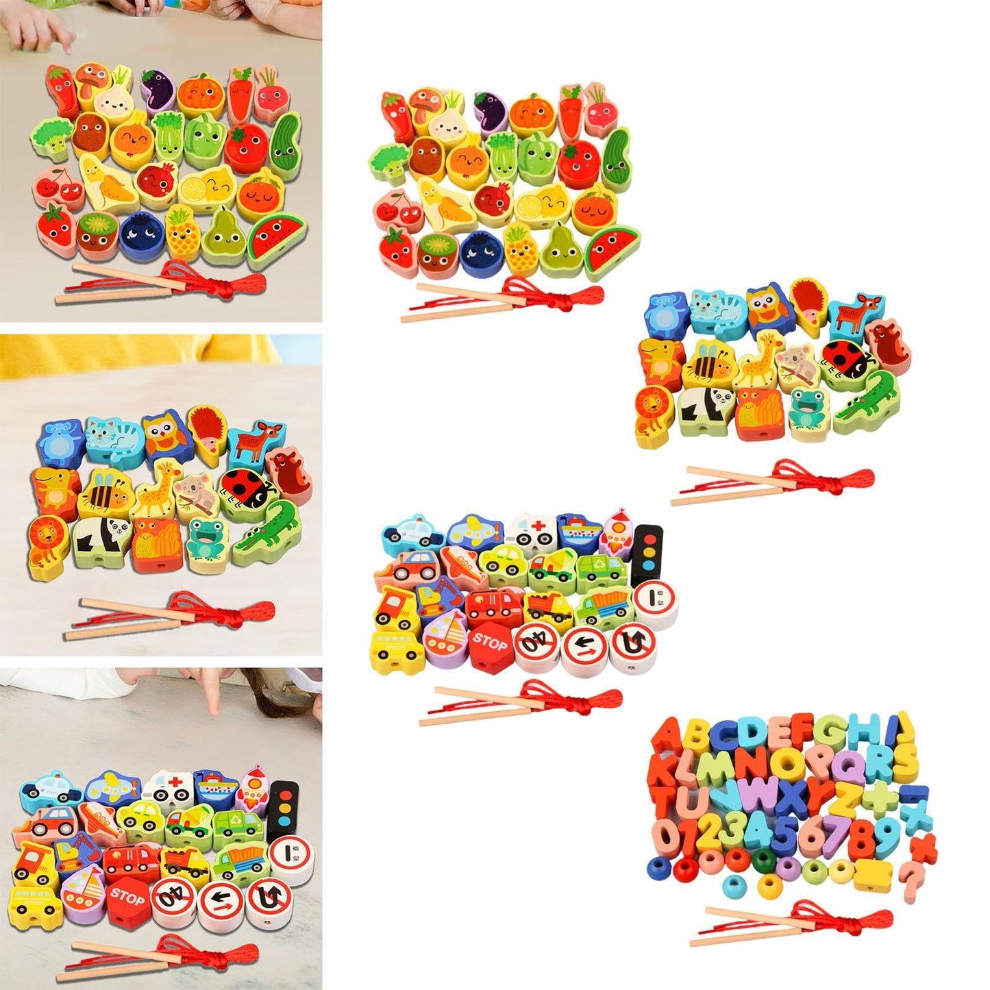 Bnf Wooden Bead Threading Toy Gifts Wooden Lacing Toy For Children Kids Toddlers Vegetable And Fruit Baby | Toys For Baby | Deve