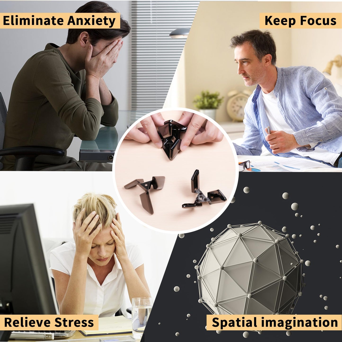 Metal Puzzles 3D-Brain-Teaser Toys: Cool Gadgets Stuff Box Puzzles Toy for Kid Children Teen mature-themed ADHD Tools Stress Relief Gift for Office Home School Christmas Triangular Cube