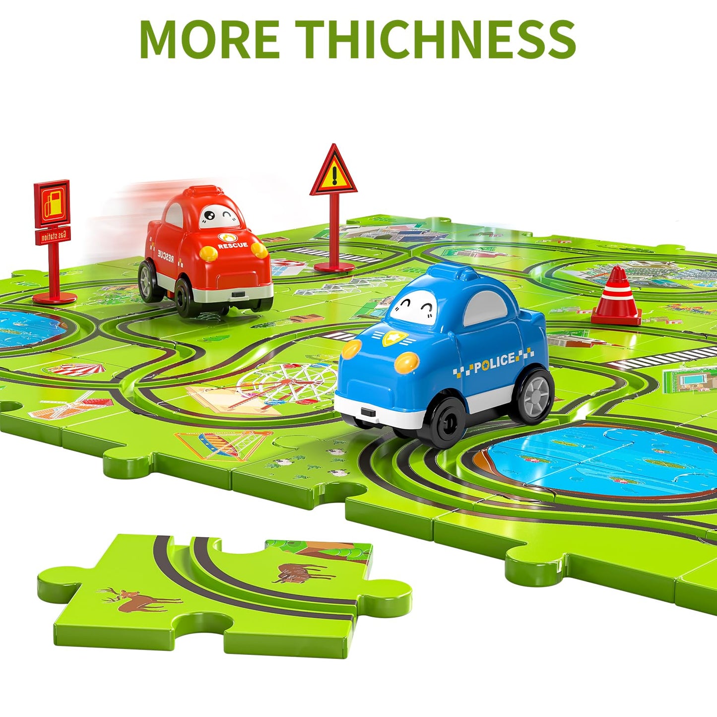 Temi 64 Pieces Puzzle Race Tracks Car Set Toys For Kids Ages 3-5 - Toddler Toys Gifts For 3 4 5 Year Old Boys, Puzzle Tracks Car Toys For Boys Ages 3-5 4-6, 3 4 5 6 Year Old Boys Birthday Gifts