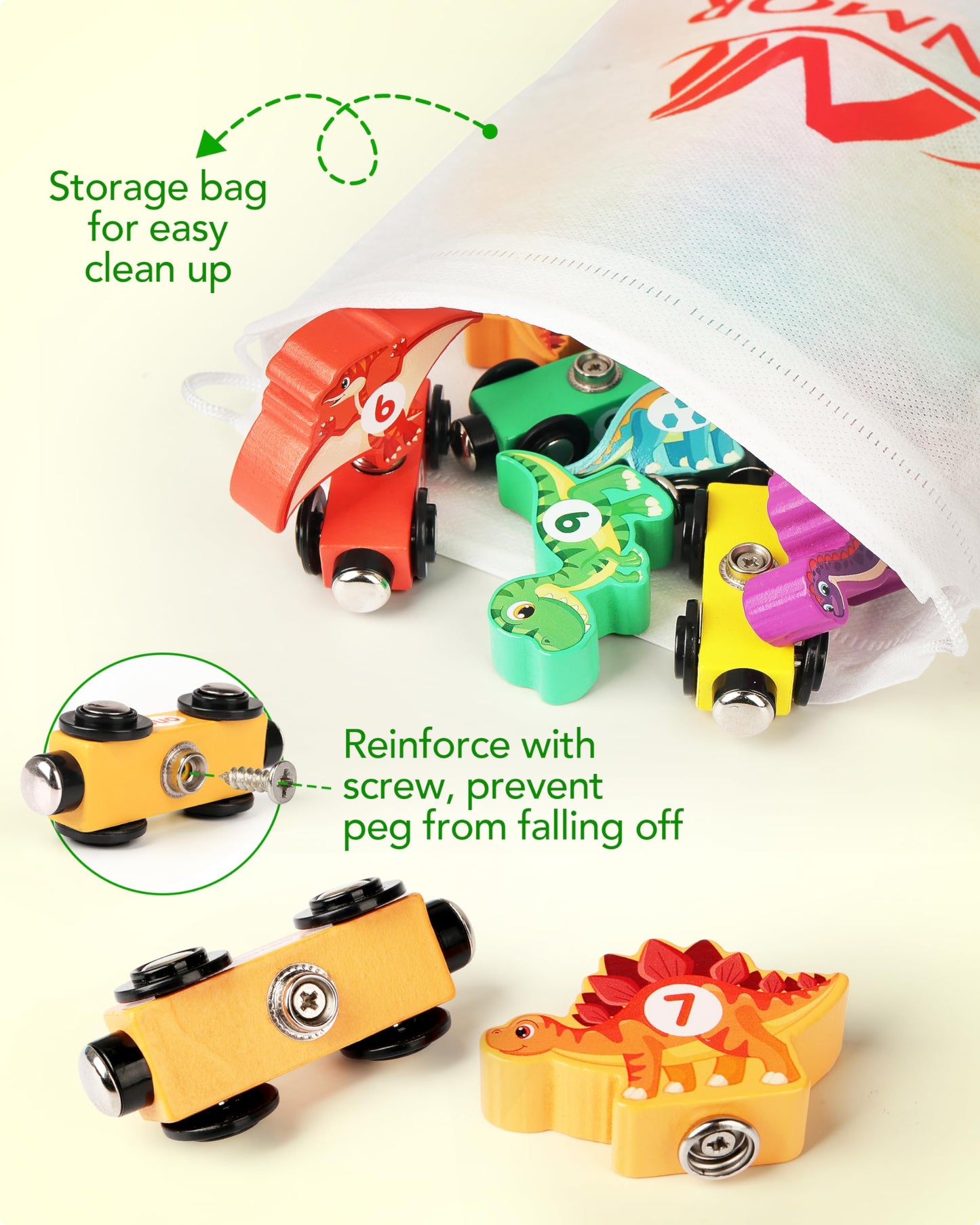 Vanmor Wooden Dinosaur Train Set For Toddlers - Magnetic Dinosaur Toys And Number Train, Perfect For Toddler Activities, Birthdays, And Educational Gifts For Boys Aged 3-5