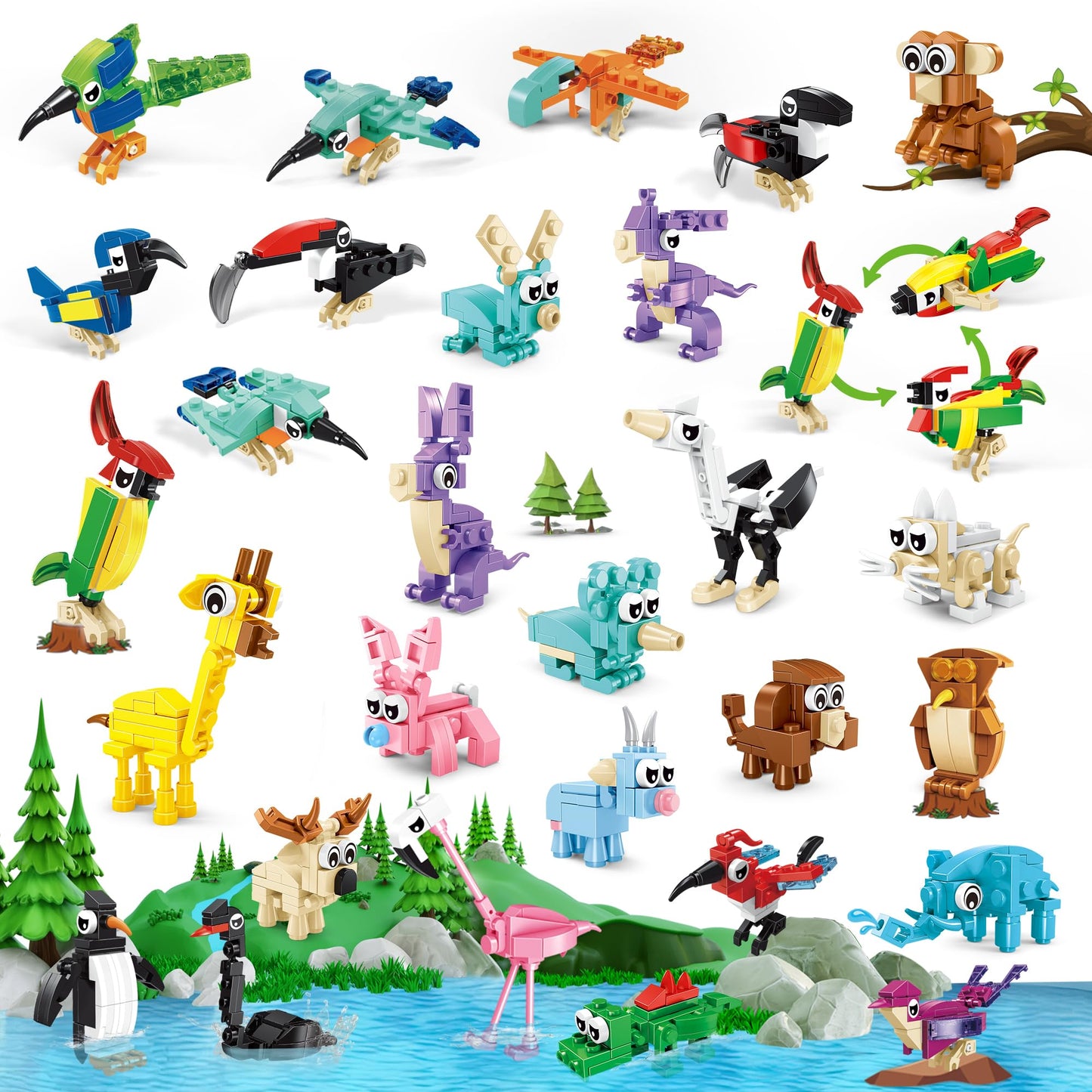 Party Favors For Kids | 24-Pack Animal Building Block Set, 3-In-1 Blind Box Surprise Toy With 72 Animal Models For Girls & Boys