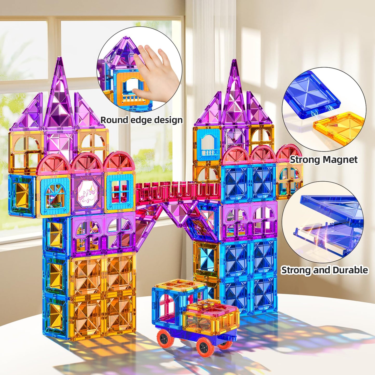 SNAEN Magnet Building Tiles for Kids Ages 3-5 4-8, 96 Pieces Educational Magnet Toys for 3 4 5 6 7 8 Years Old Boys, 3D Building