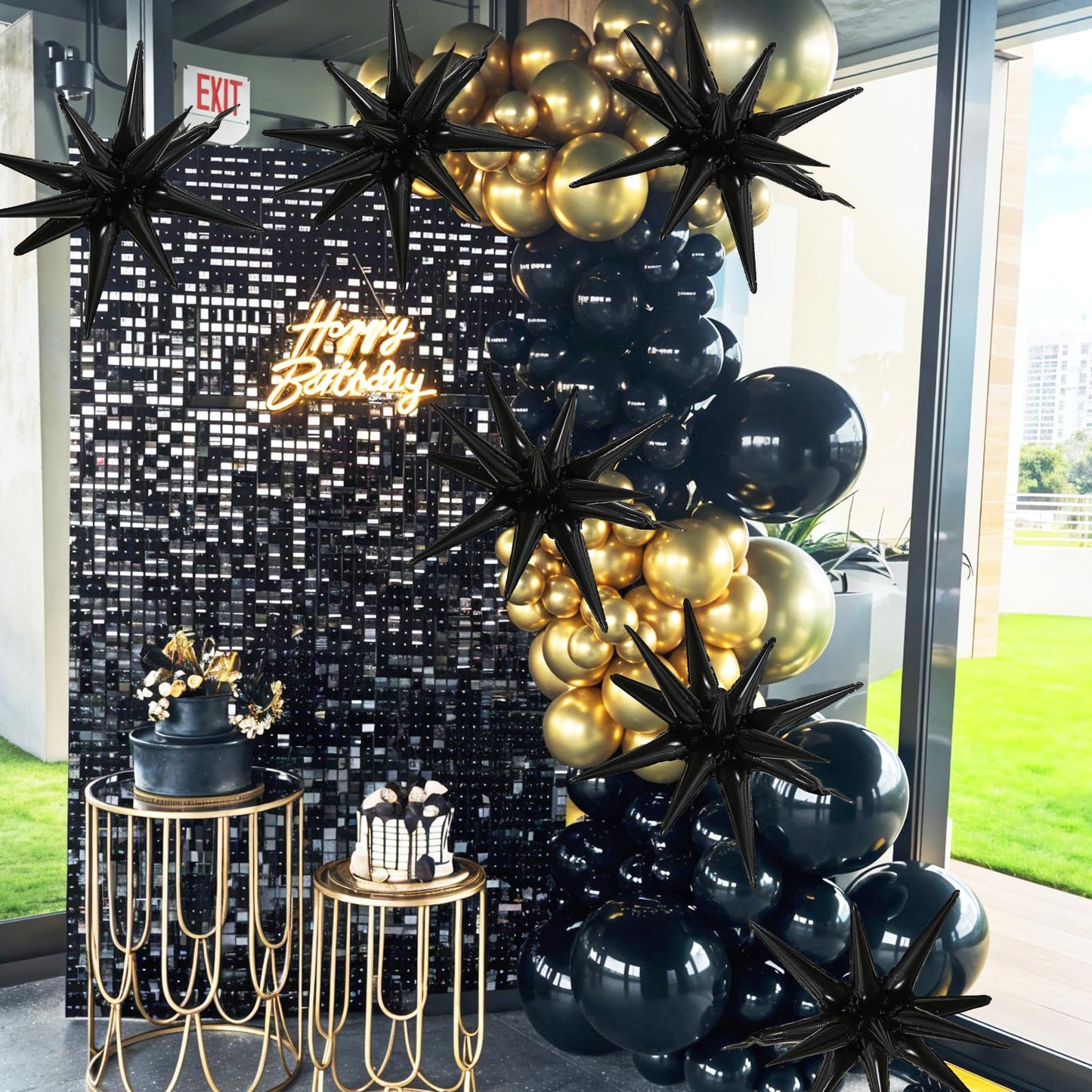 6PCS Star Balloons, 22Inch Large Black Star Balloon Explosion Foil Balloons Cone Spike Balloon for Birthday Graduation Wedding A