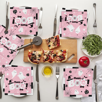 Happy Boo Day Party Napkins, Halloween Party Supplies 40Pcs Pink Happy Boo Day Napkins, Halloween Ghost Disposable Napkins For H