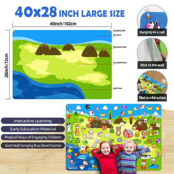 204Pcs Animals Felt Busy Board Story Set with Storage Bag Preschool Large Wall Storyboard Forest Themed Early Learning Interacti