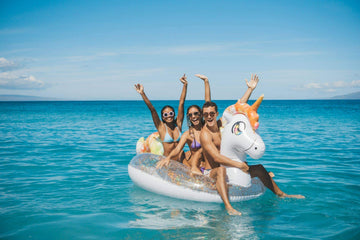 Poolcandy Gigantic Inflatable Pool Raft for 2-3 People, Gold Glitter Unicorn, 3X-Large, PVC Material, Model PC1810GU