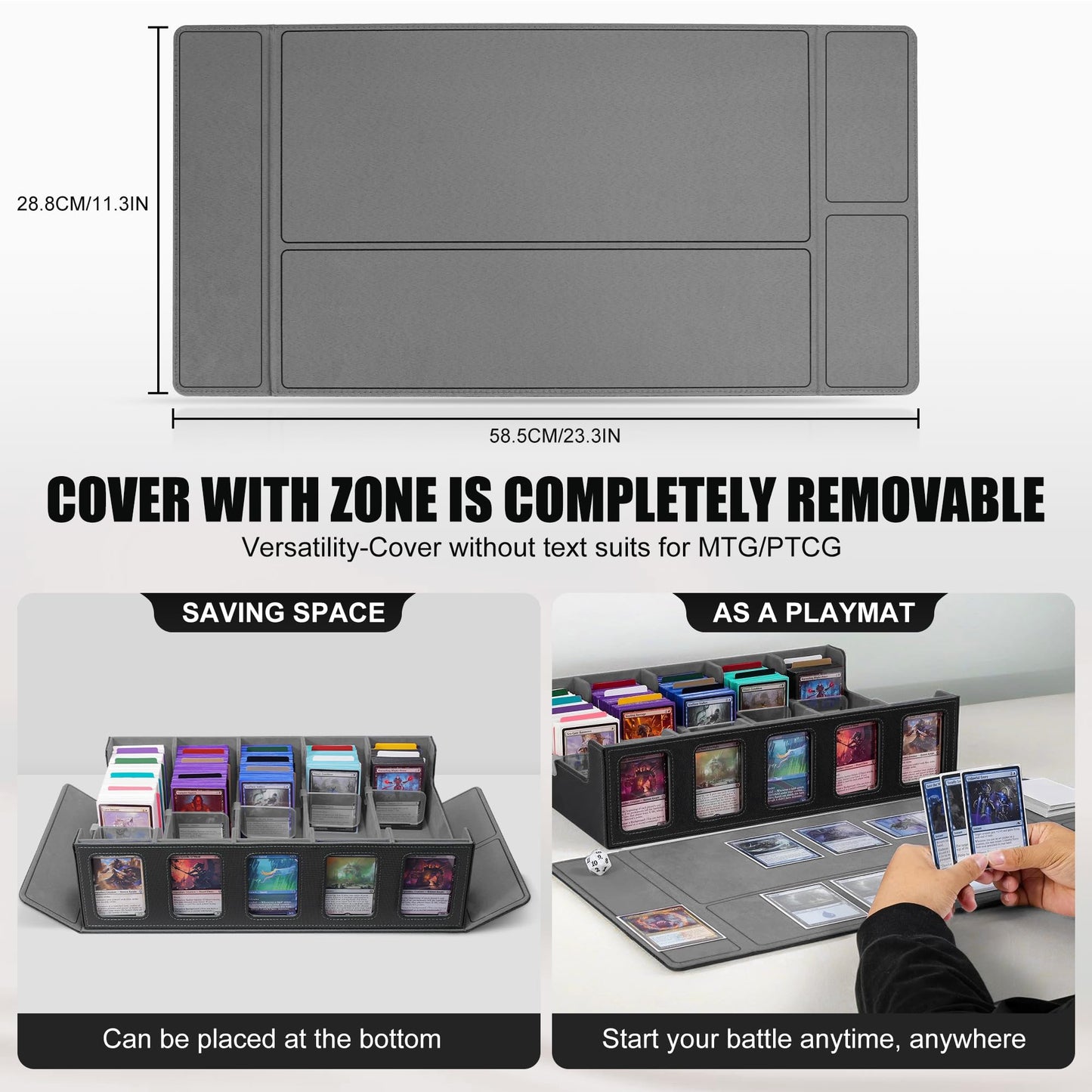 Kabinka Trading Card Storage Box with Commander Display 5-Row Deck Case with Removable Lid; 3900+ Card Deck Box for MTG TCG Sports Card 5 Toploaders 5 Stoppers 48 Dividers 1 Dice Tray (Black)