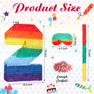 Sratte Rainbow Number Piata Multicolor Piata Small Kids Birthday Party with Blindfold Stick and Confetti for Birthday Anniversar