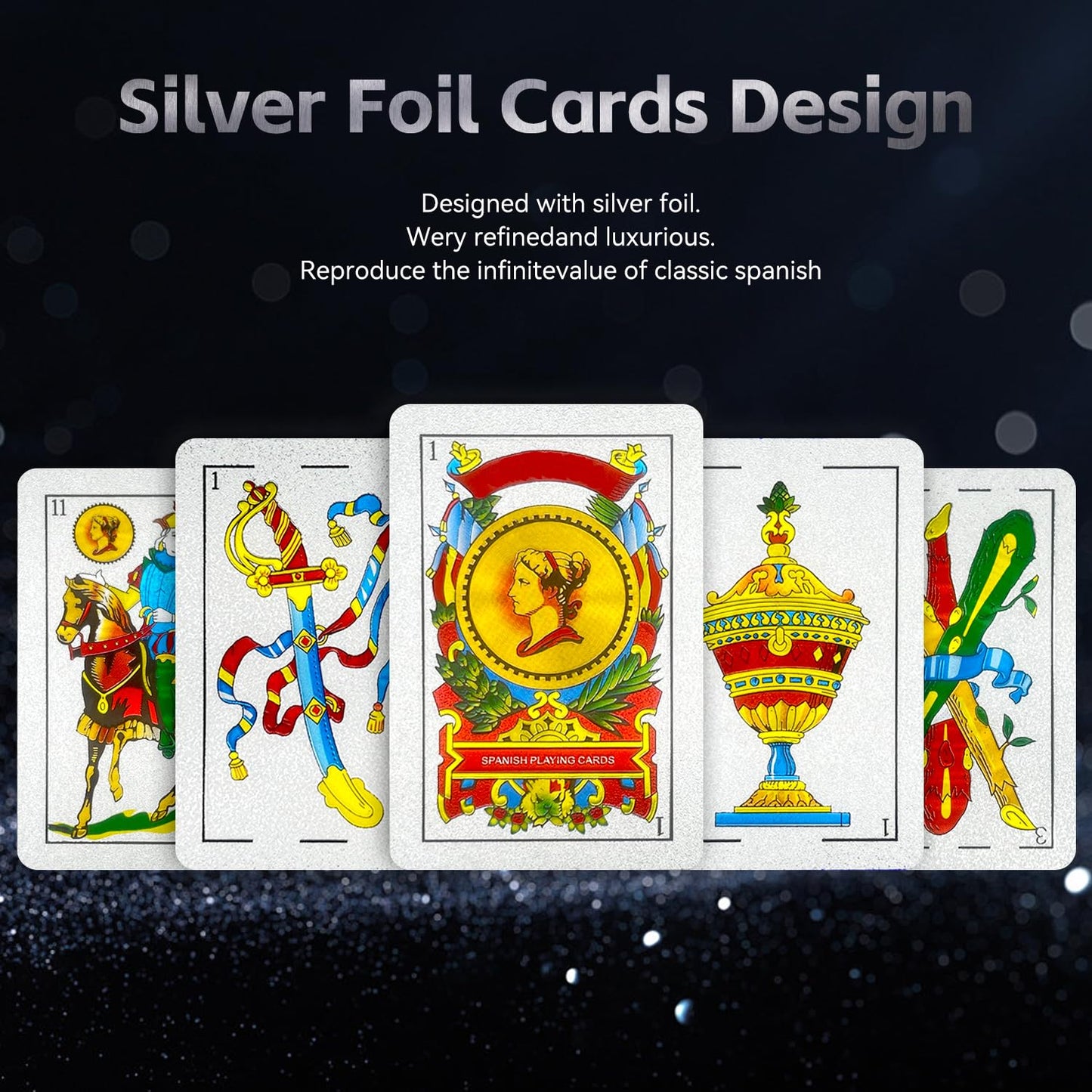 CDBXRA Spanish Playing Cards - Luxury Silver Foil, Waterproof PVC - Original Briscas Deck for Puerto Rico & Mexico (1 Pack)