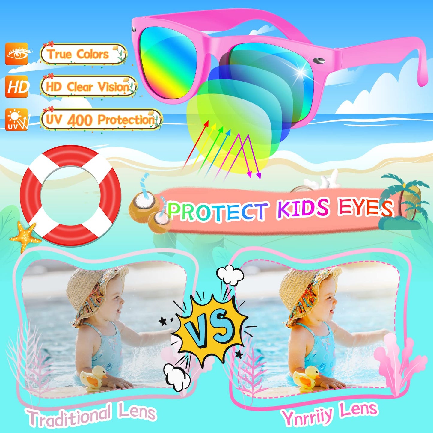 Ynrriiy Kids Sunglasses Bulk, Kids Sunglasses Party Favor,Neon Party Sunglasses For Kids, Boys And Girls Age 3-8, Beach Pool Bir