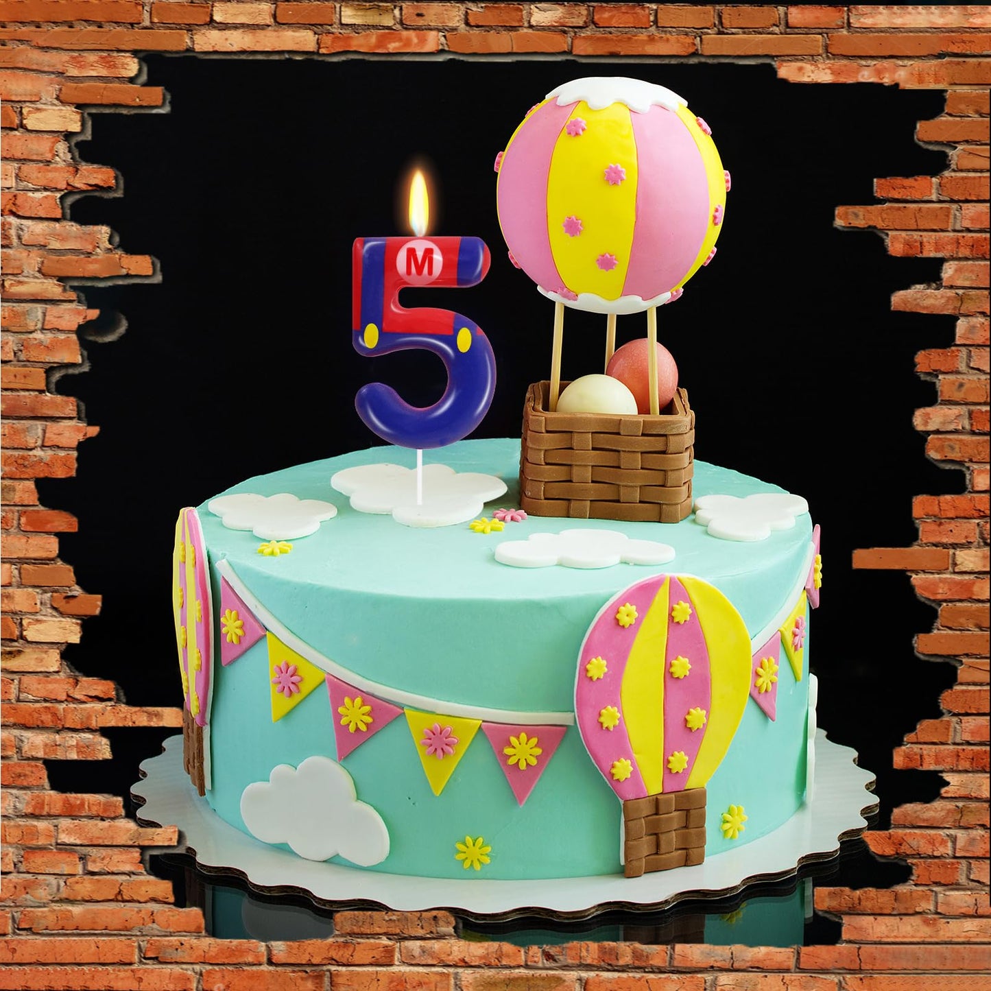FAMGift Birthday Candle - Number 5 Wax Cake Topper, Blue Red Color, Cartoon Game Theme for Boys and Girls Party Decorations