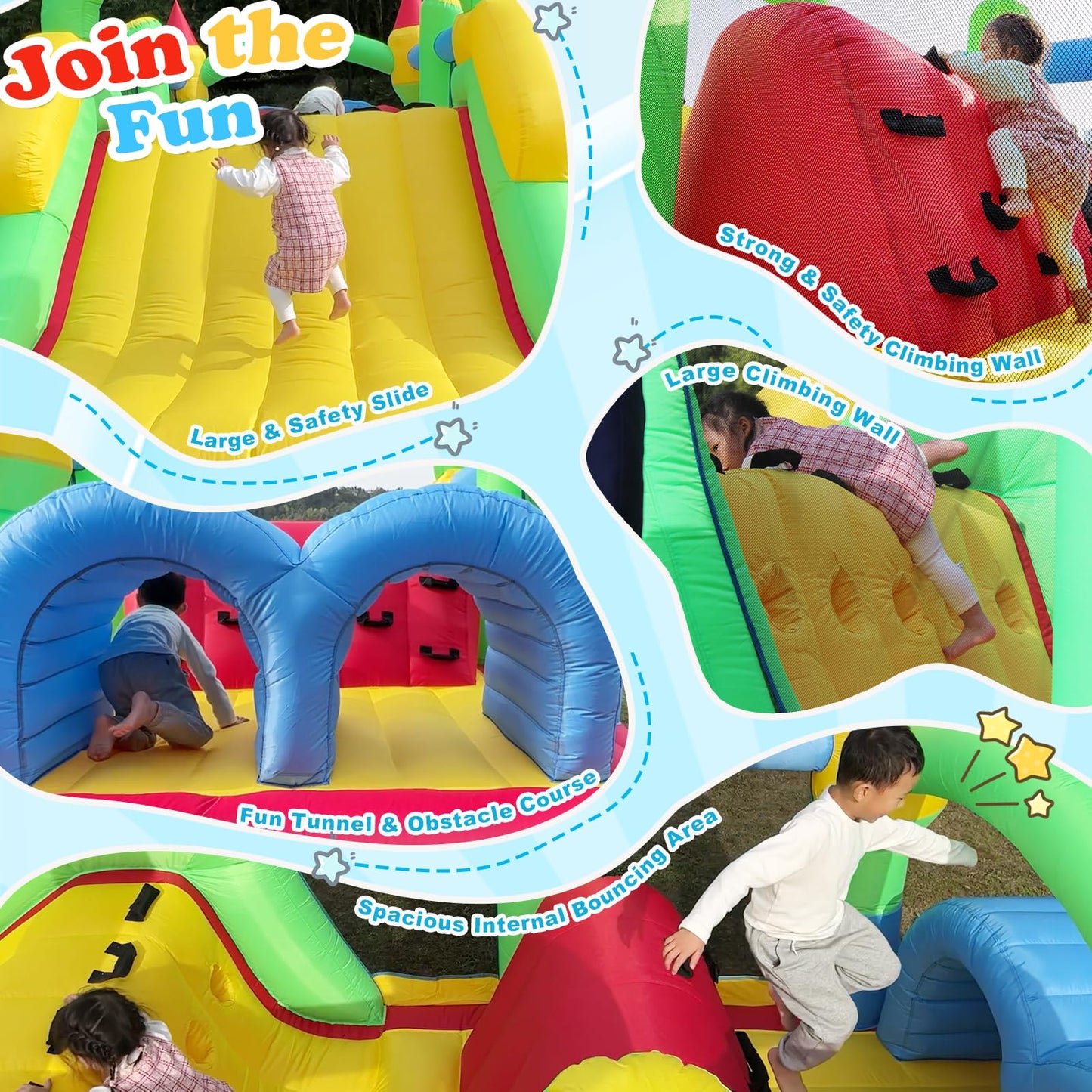 Whubefy 18X8.2Ft Large Bounce House For Big Kids 8-12, Blow Up Inflatable Obstacle Course With Slide Tunnels Jump Castle Bouncer