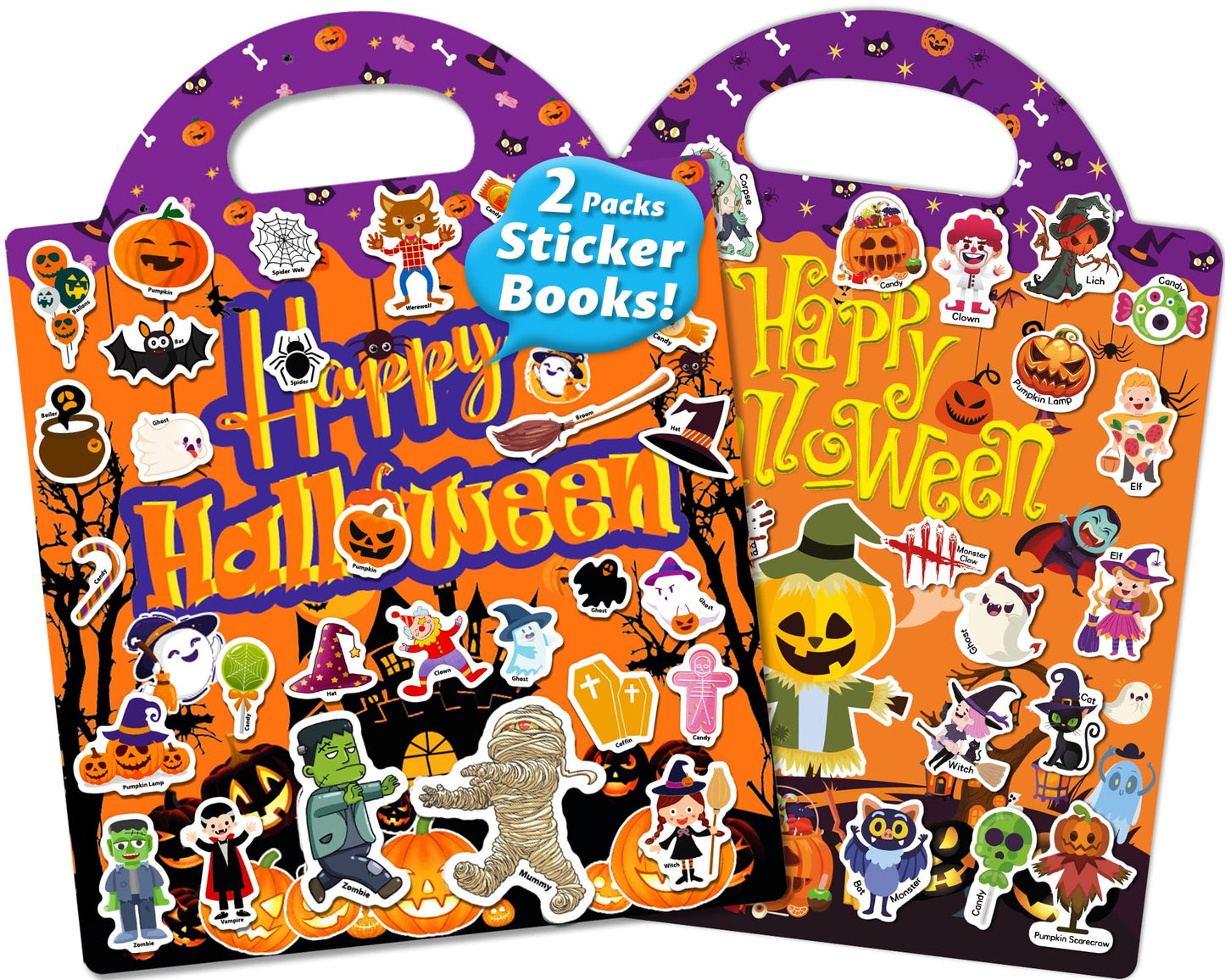 Walenced Halloween Reusable Sticker Book For Toddlers 2-4 Years, 2 Sets Halloween Stickers For Kids, Toddler Sticker Book Ages 1