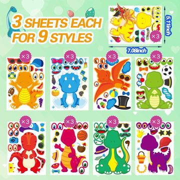 27 Sheet Dinosaur Stickers, Make Your Own Dinosaur Stickers For Kids,Make A Face Stickers Dinosaur Birthday Party Supplies,Diy P