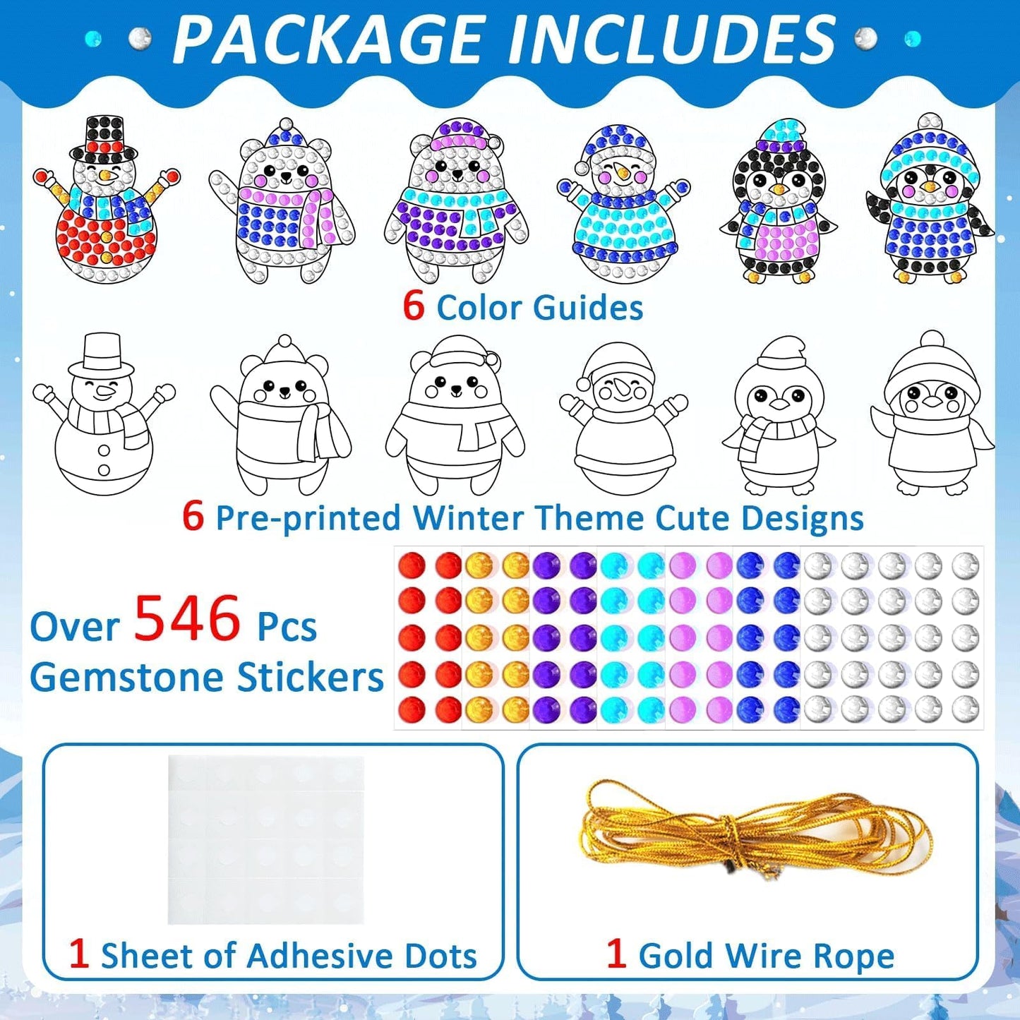 Qyeahkj 6 Pcs Winter Craft for Kids DIY Diamond Suncatcher Gem Christmas Animal Shape Arts and Crafts Suncatcher Kits Penguin Sn