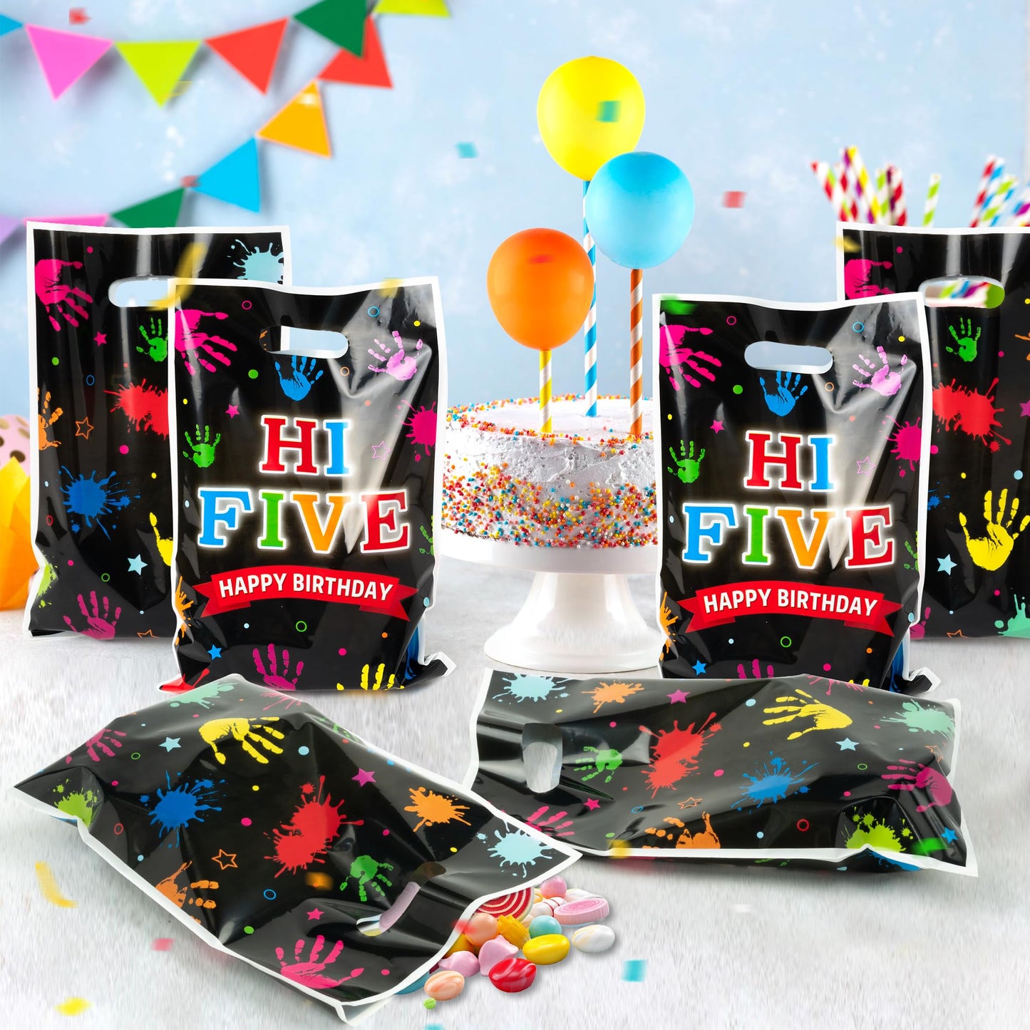 Hi Five Painting Party Favor Bags - 50Pcs Colorful Art Paint Goody Candy Treat Gift Bags, Artist Drawing Theme Plastic Birthday
