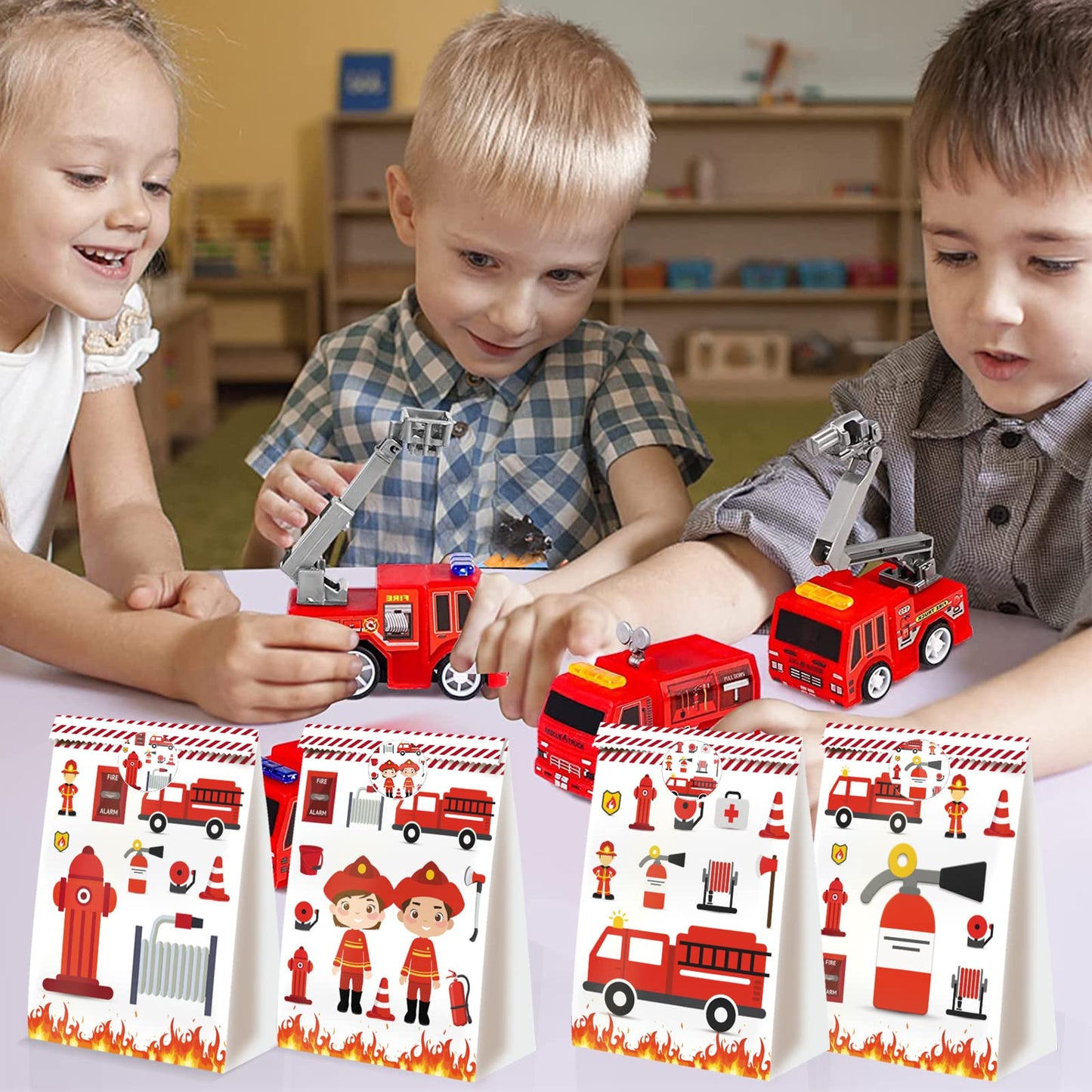 24Pcs Firetruck Goodie Bags Fire Truck Birthday Party Supplies Firefighter Party Supplies Firetruck Birthday Decorations Fire Tr