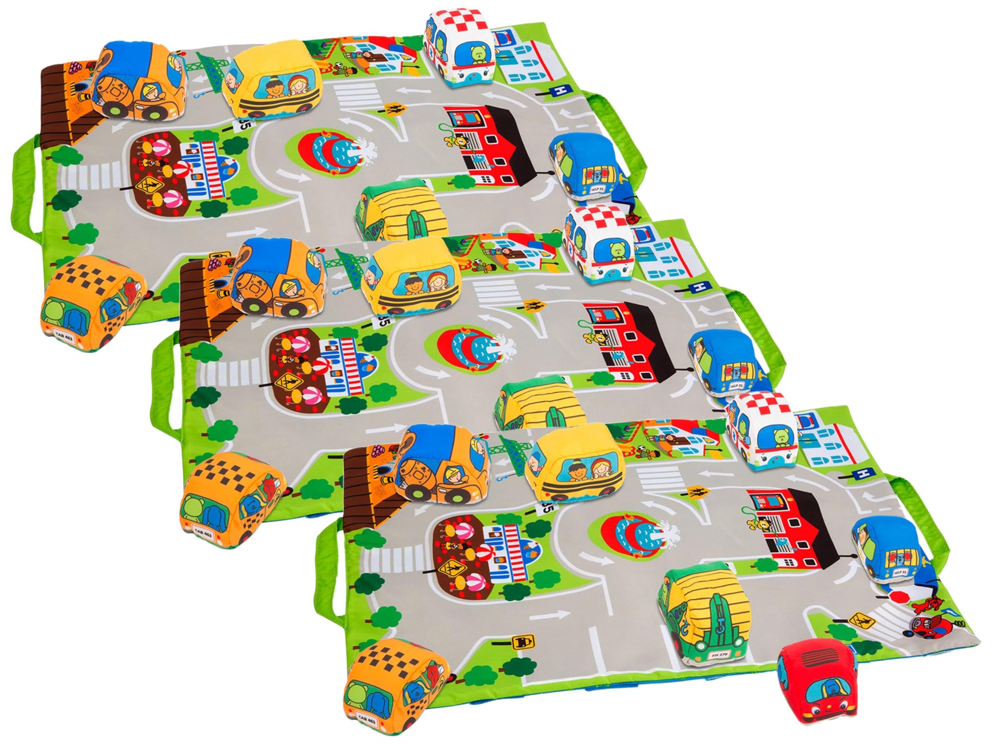 Melissa & Doug Take-Along Town Play Mat (19.25 x 14.25 inches) with 9 Soft Vehicles - with Storage Bag, Toy Vehicle Play Sets fo