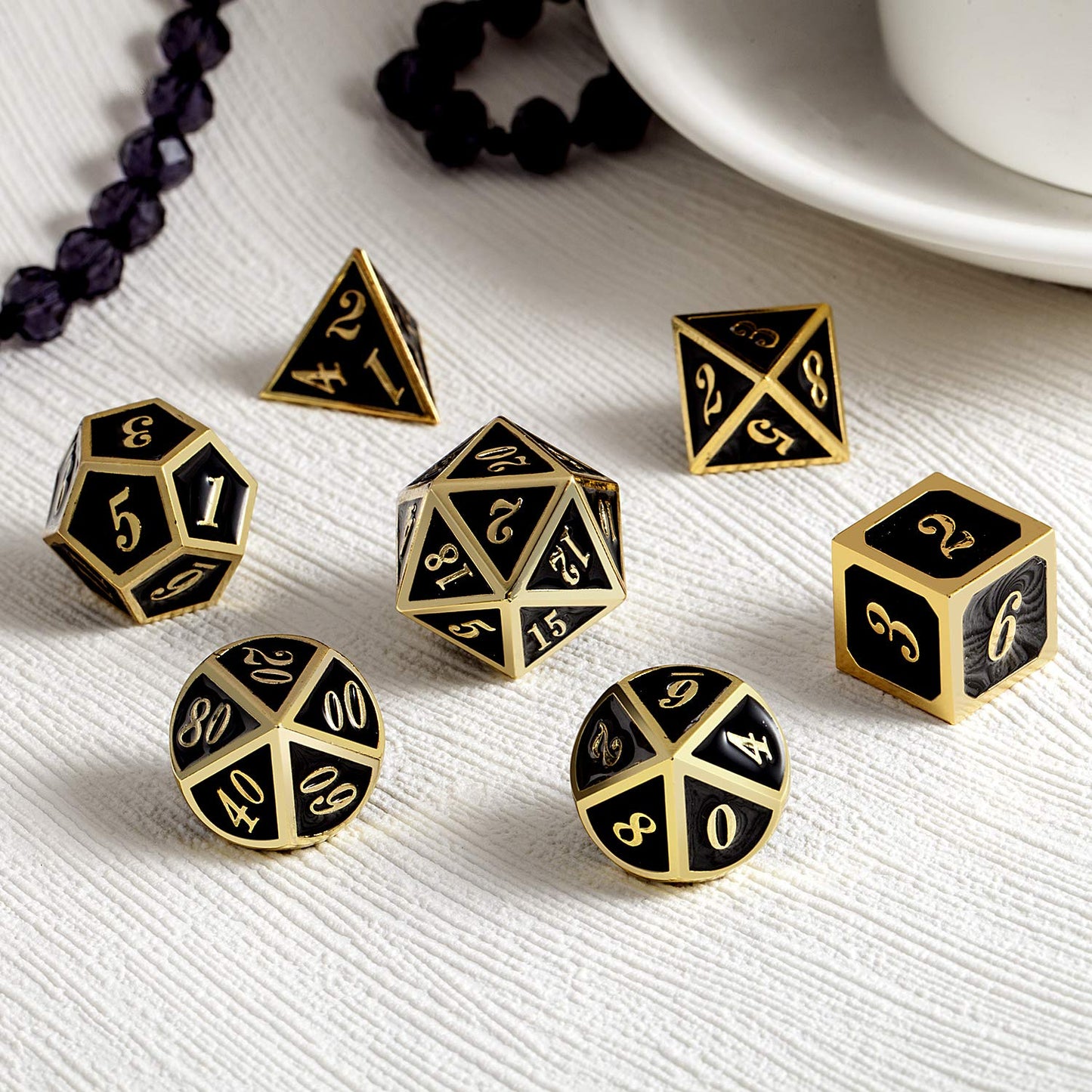DNDND Metal Dice Set D&D, 7 die Metal Polyhedral Dice Set with Gift Metal Box and Gold Number for DND Dungeons and Dragons Role