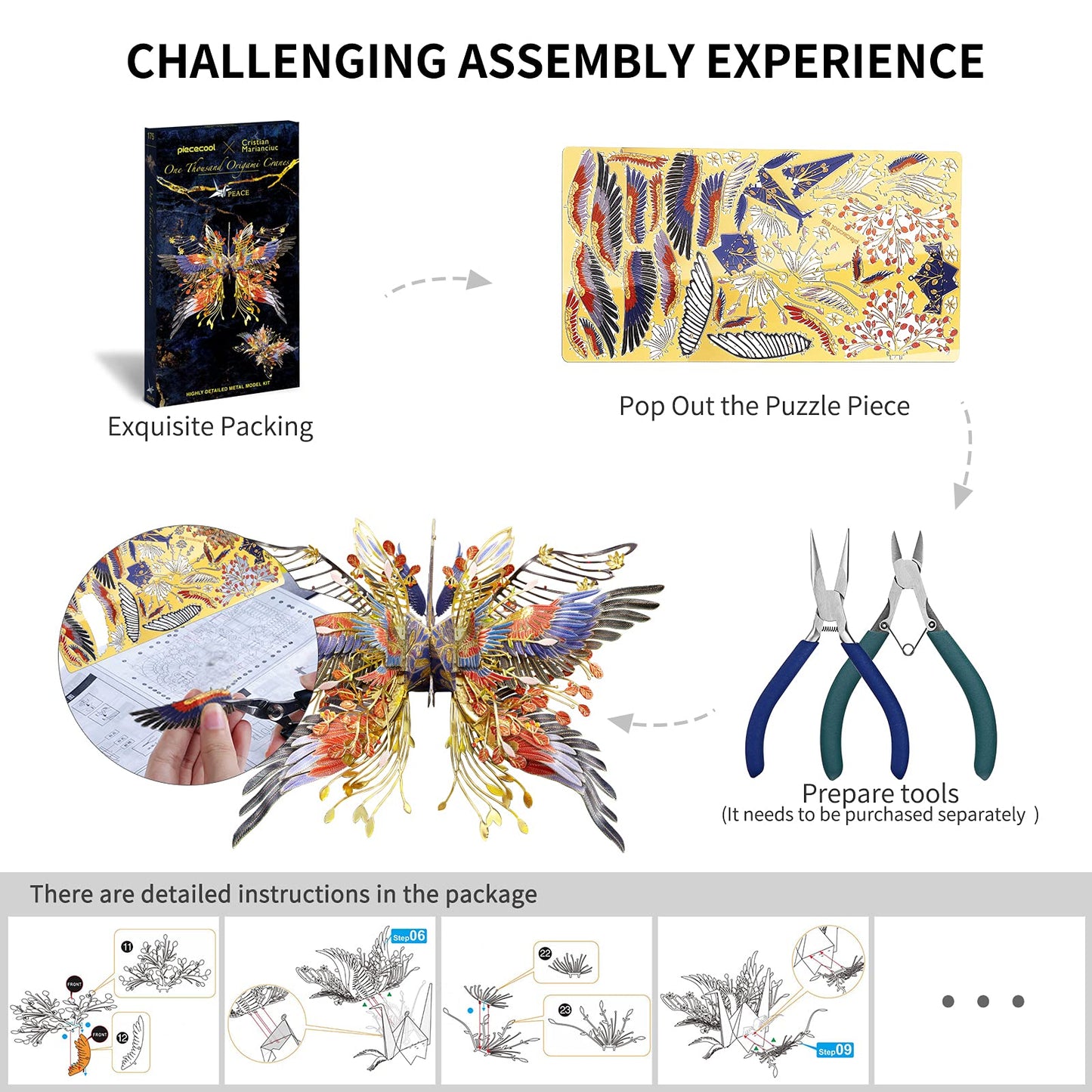 Piececool 3D Metal Puzzle Cranes Model Kits, Wish Cranes-Family Amulet 3D Metal Building Blocks For Adults, Brain Teaser Diy Metal Puzzles Stem Toys For Teens For Christmas Birthday New Year, 38 Pcs