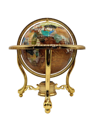 14' Tall Amber Pearl Gold Stand Gem Gemstone World Map Globe Globes Maps