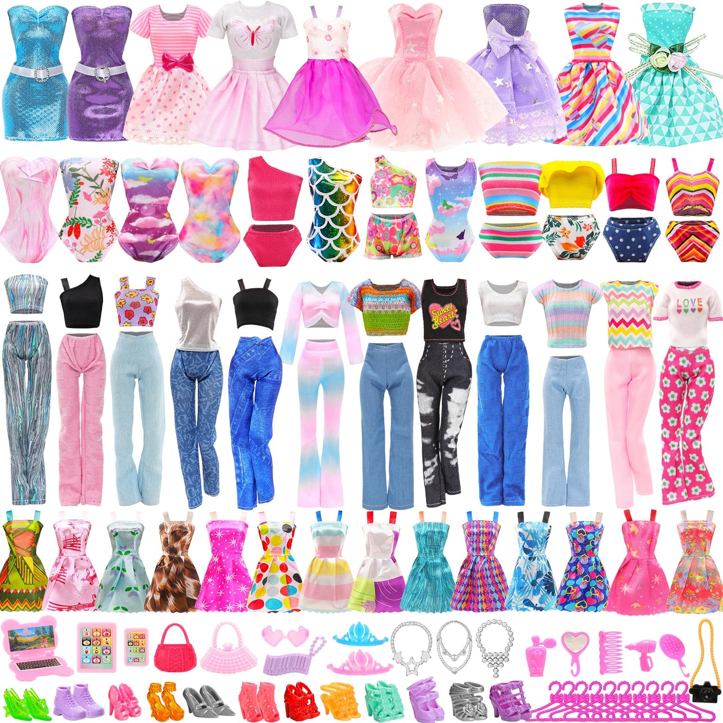 Enocht 51 Pcs Doll Clothes And Accessories Including Fashion Dresses, Tops And Pants Outfits, Party Dresses, Swimsuits Bikini 38