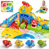 Toddler Toys for 1 Year Old Boy Gifts - Educational Dinosaur Slide Set with 4 Color/Number Push Cars and Playmat, Montessori Lea
