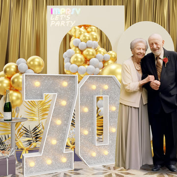 Imprsv 3Ft Silver 70Th-Birthday Decorations Numbers: 70Th Birthday Party Anniversary Decorations Large Light Up Numbers 70 For M