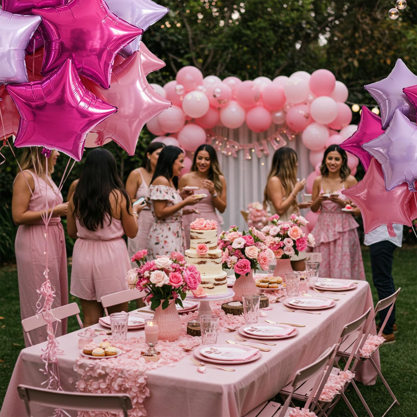 TONIFUL 15Pcs 18 Inch Large Pink Purple Star Shape Foil Balloons Big Stars Helium Mylar Ballons for Birthday Wedding Baby Shower