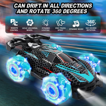 Rc Stunt Car, Gesture Sensing Rc Cars For Boys Girls, 2.4Ghz 4Wd Remote Control Car With 360 Rotating, Lights, Music, Spray, Toy