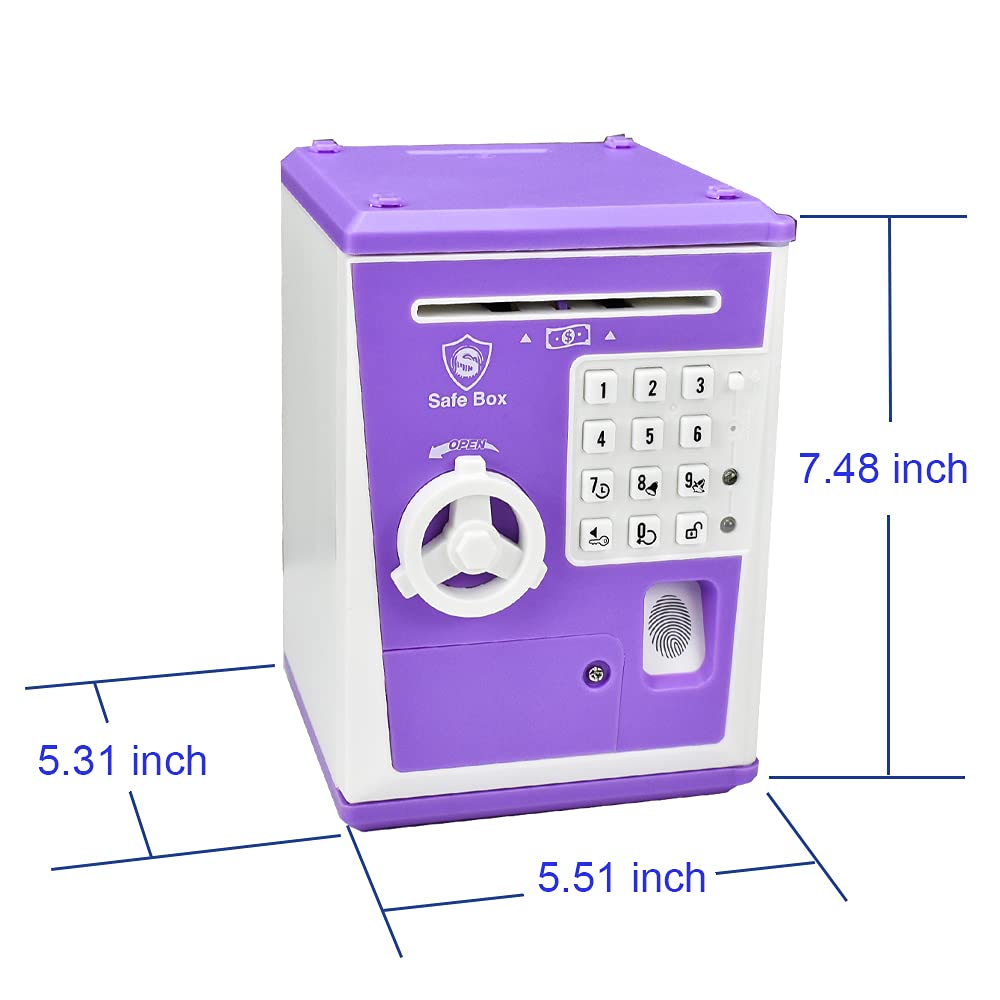 Like Toy Piggy Bank Safe Box Fingerprint Atm Bank Atm Machine Money Coin Savings Bank For Kids (Purple)