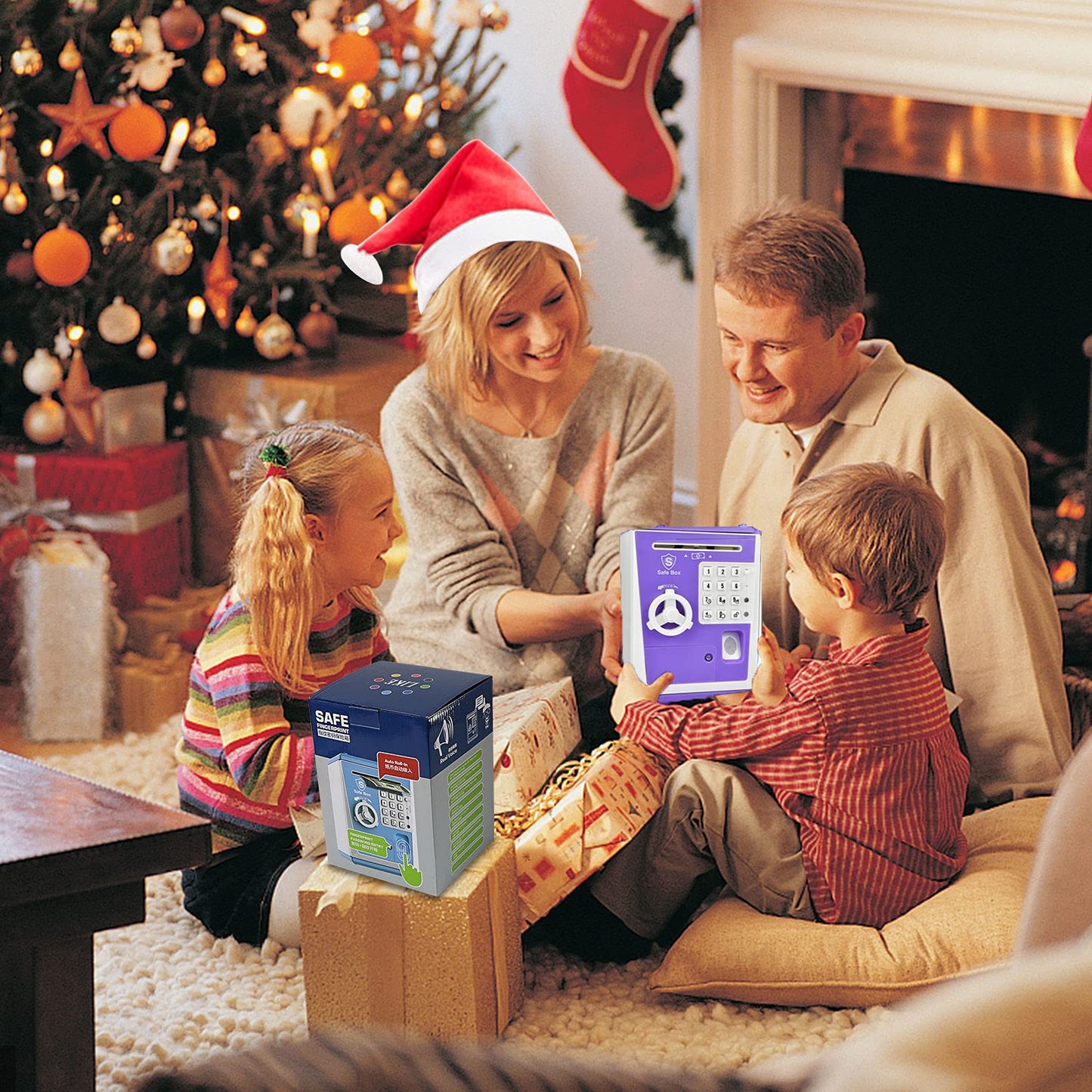 Toy Safe Box, Electronic Atm Piggy Bank, Money Coin Savings Bank, Finger Print Scanner Lock, Great Gift For Children Kids (Purpl