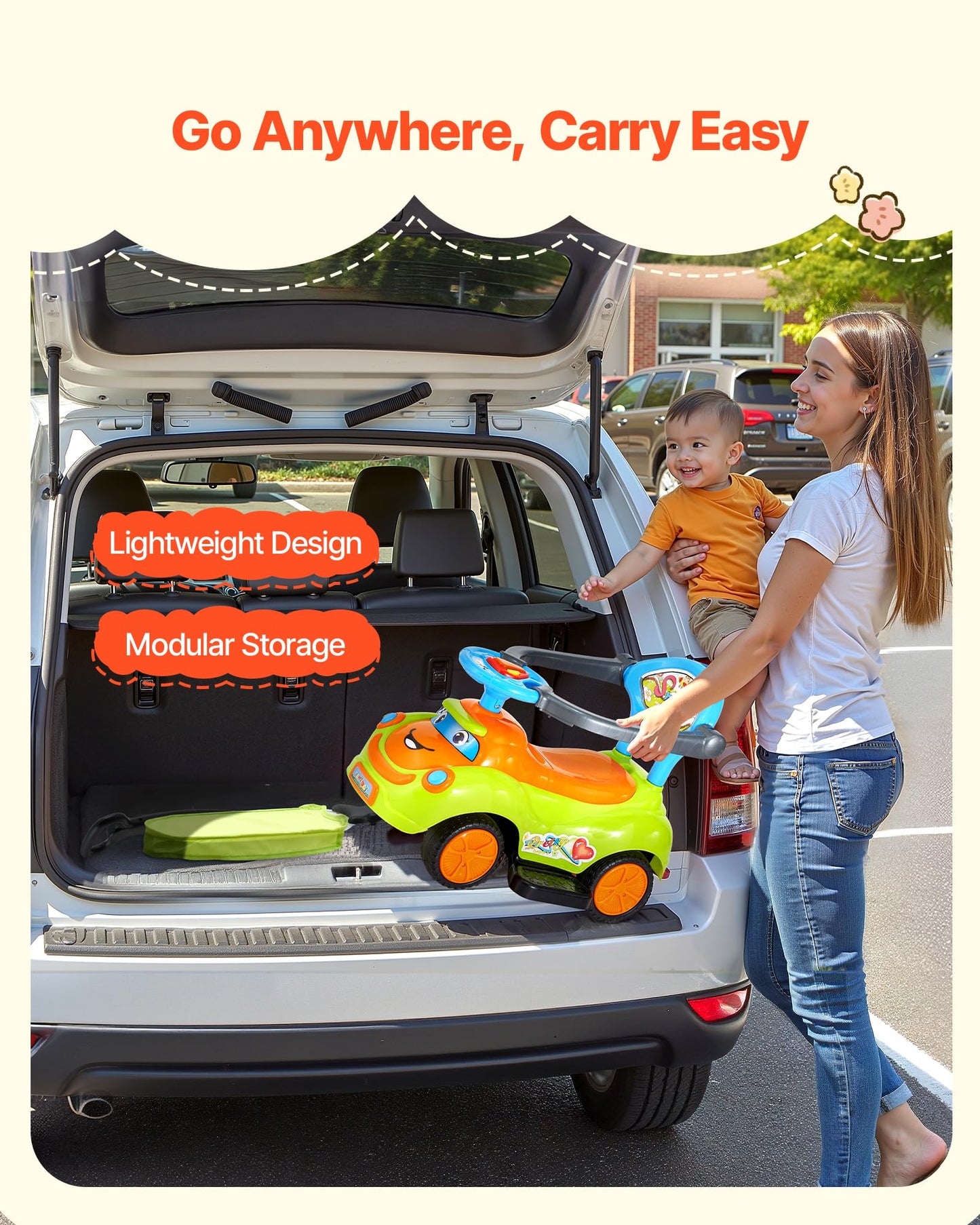 VEVOR Ride On Push Car, Push Car for Toddler 19 to 36 Months, Around Buggy with Guardrails, Handle & Under-seat Storage, 55 lbs