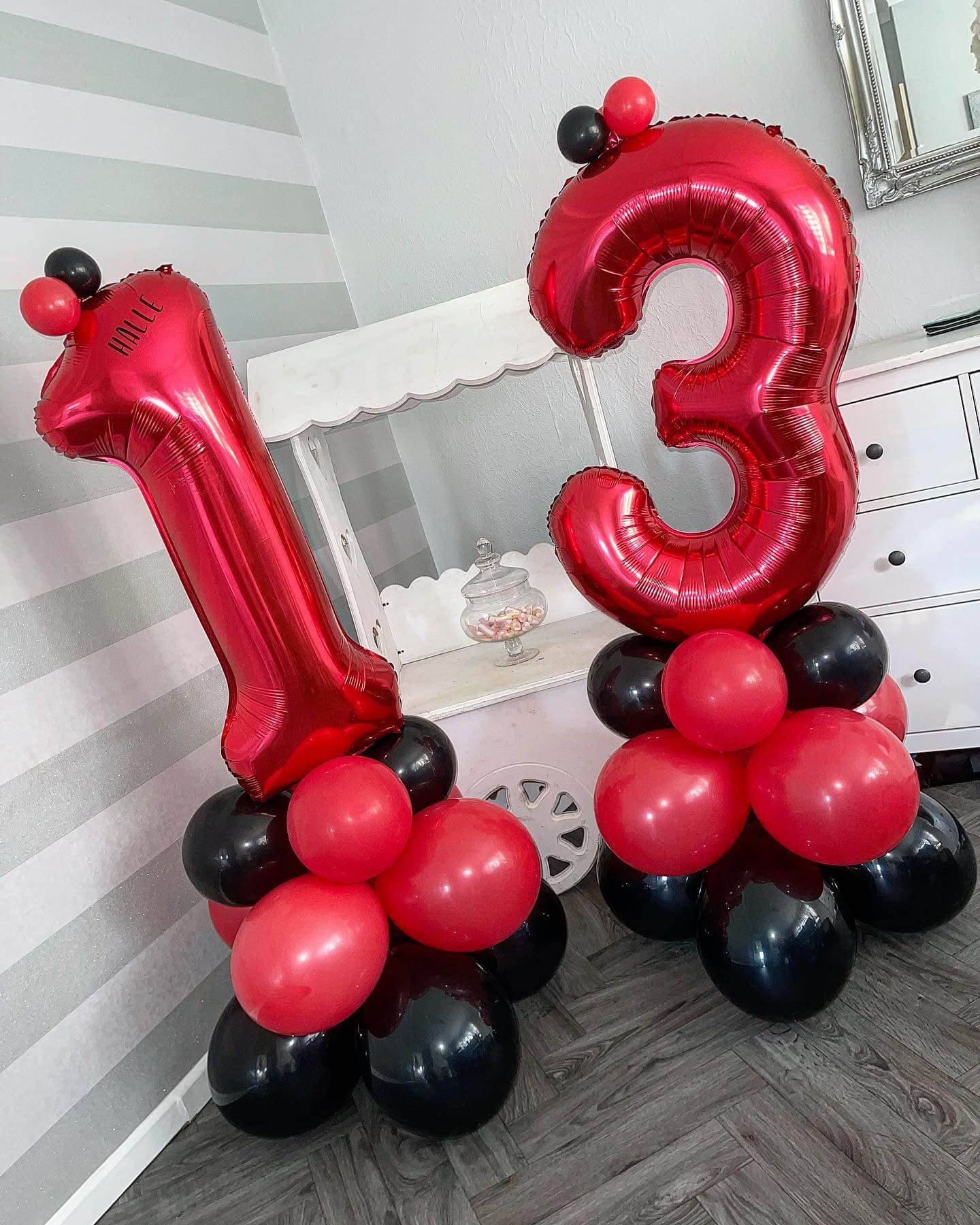 LHOAVWE 40 Inch Red Number 13 Foil Mylar Balloons - Giant Jumbo Helium Birthday Party Decorations