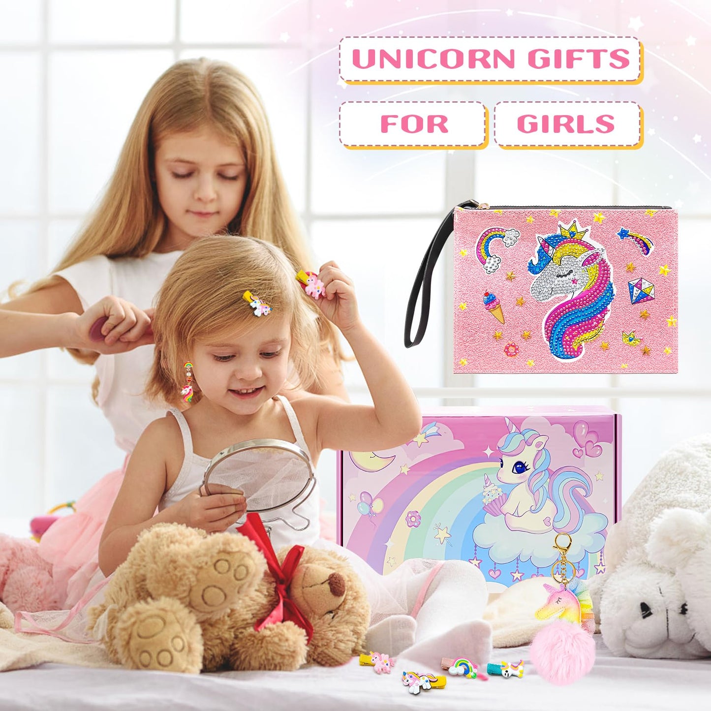 Unicorn Diamond Purse Kit for 5 6 7 8 9 Year Old Girls - Diamond Craft Purse with Sticker Earrings Hair Clips Bracelet Necklace