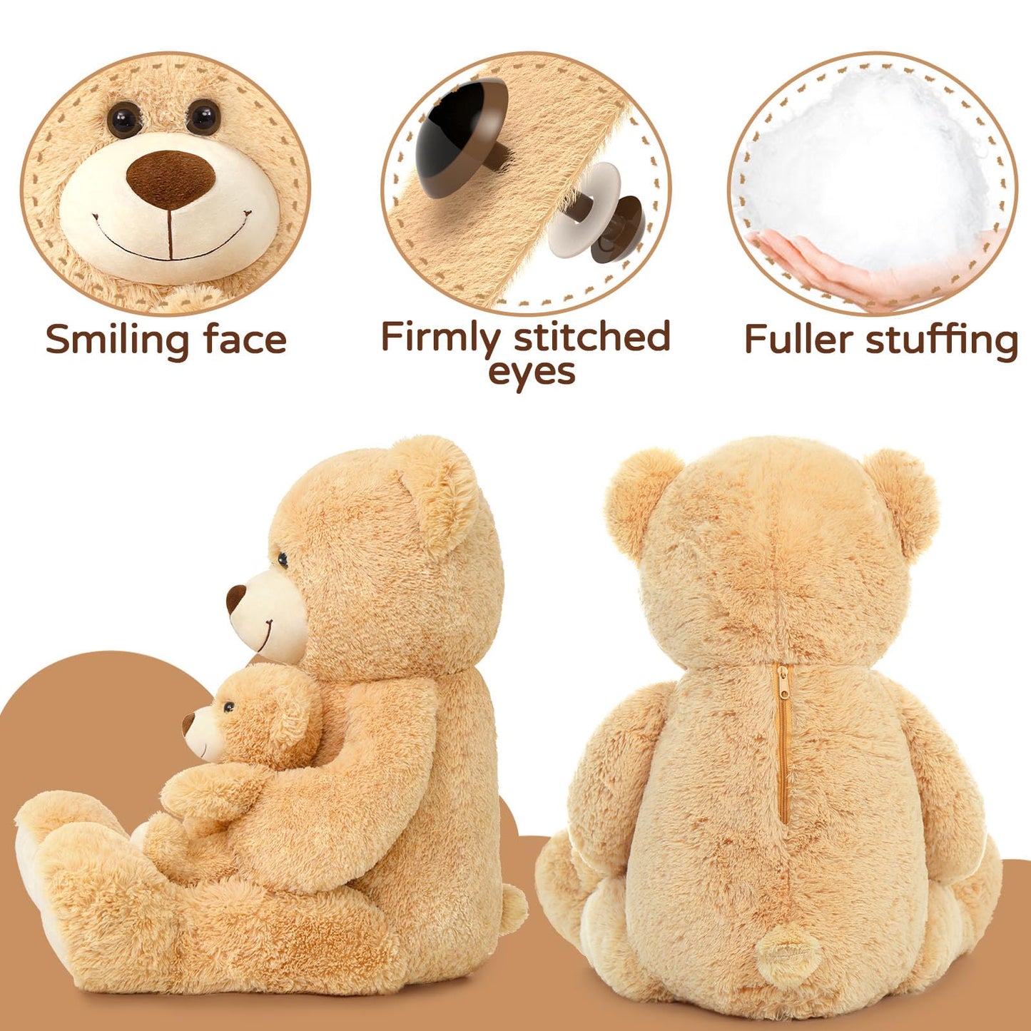Morismos Giant Teddy Bears With Babies, Big Mommy Bear With 3 Baby For Baby Shower, Large Teddy Bears Stuffed Plush For Christmas, 39 Inch