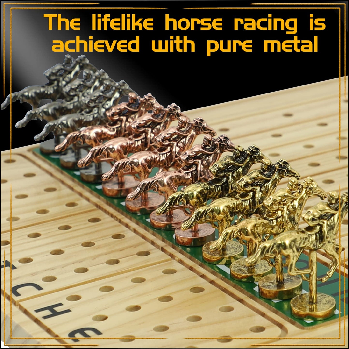 Jyquorp Horse Race Board Game Racing Game Thickened Solid Wood With 11 Luxurious Durable Classic Metal Horses With 4 Dice And 2