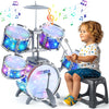 LinseyFun Kids Drum Set - Upgraded Plastic & Alloy Musical Instrument for Toddlers 1-3, Jazz Style, Blue, Model 586-336