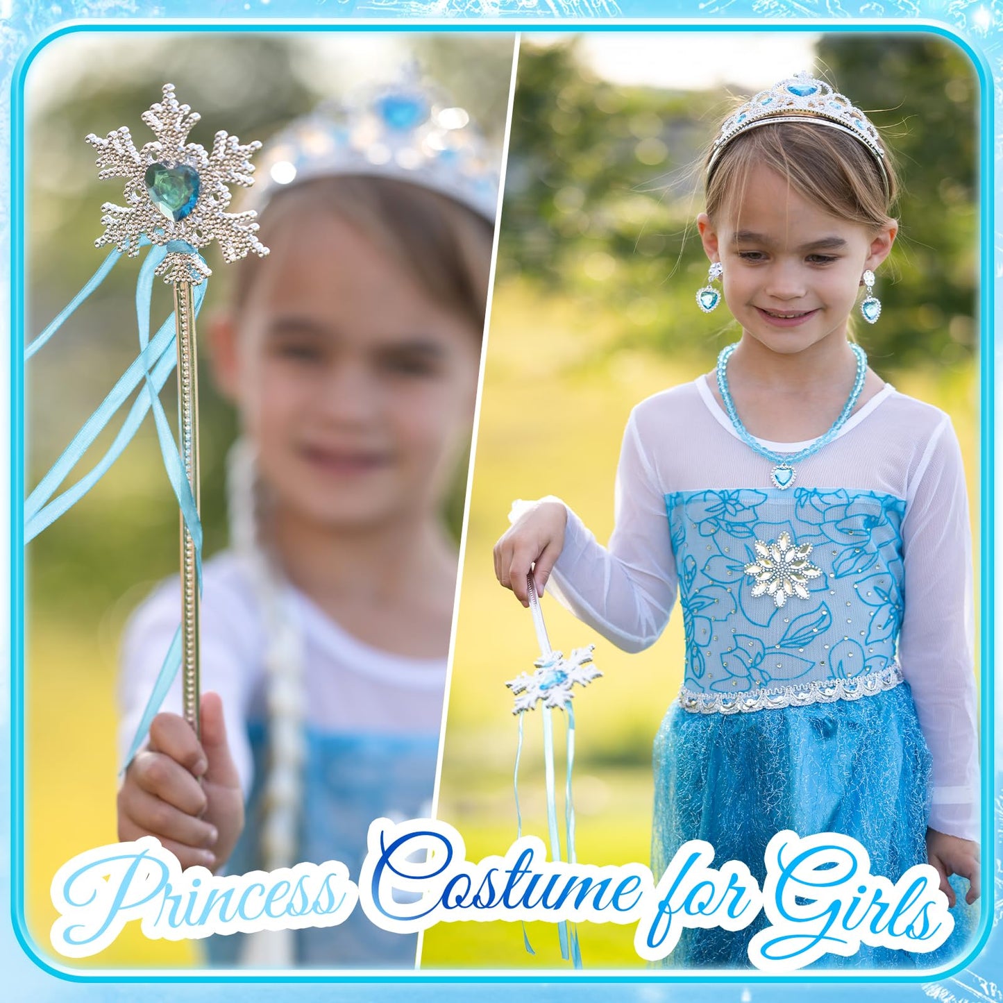 Luucio Frozen Costume For Girls, Princess Costume For Girls, Crown Accessories For Girls 3-10 Years, Halloween Role Play Kit
