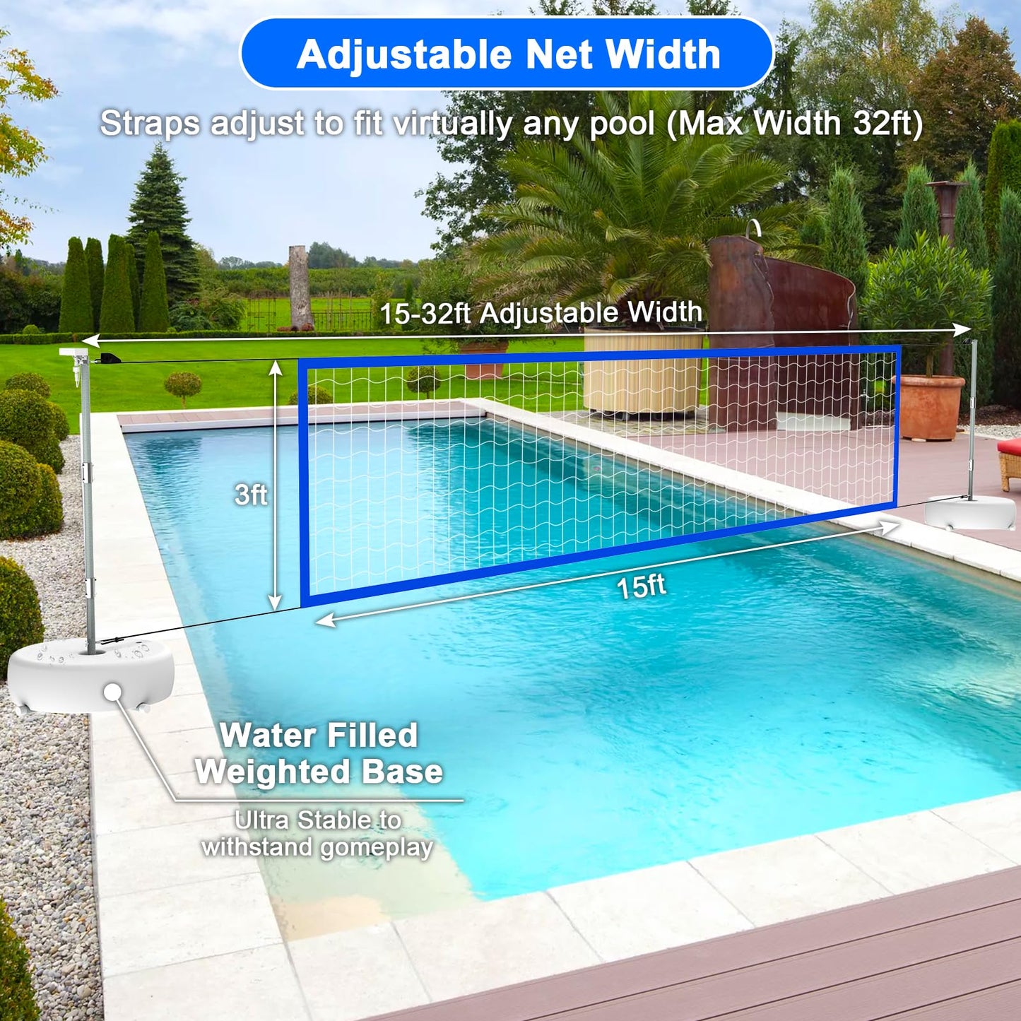 Pool Volleyball Net Set With Lights, Solar Powered Portable Outdoor Led Volleyball Net For Pool With 2 Glowing Balls,Pump And We