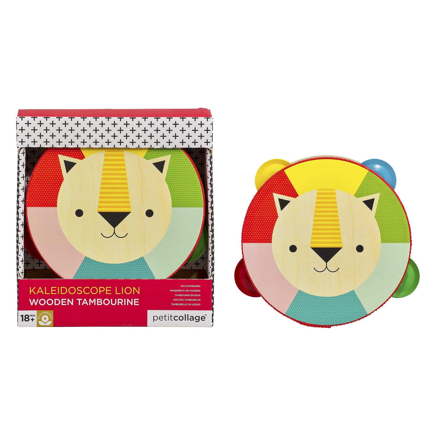 Petit Collage Kaleidoscope Lion Wooden Tambourine For Kids – Toy Musical Instrument For Ages 18+ Months – Activity Toy Made With Safe Materials – Makes A Great Gift Idea